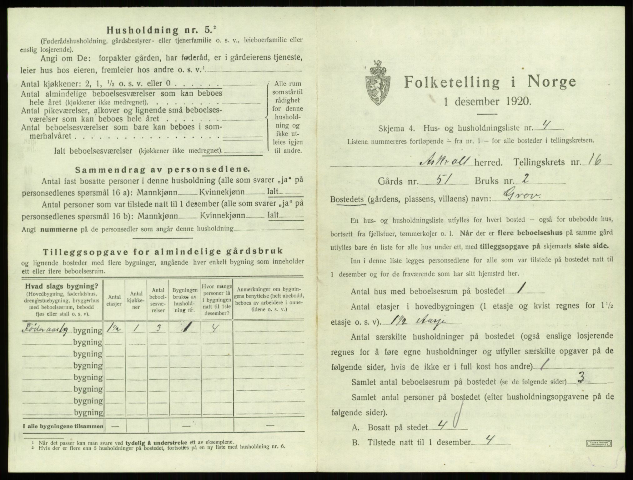 SAB, 1920 census for Askvoll, 1920, p. 841