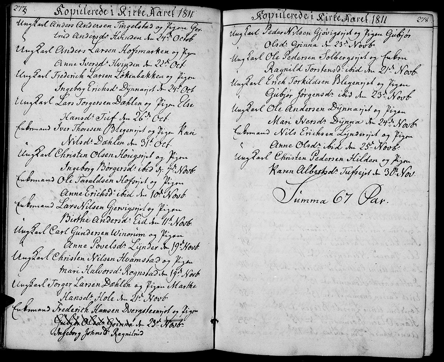 Gran prestekontor, SAH/PREST-112/H/Ha/Haa/L0008: Parish register (official) no. 8, 1798-1811, p. 277-278