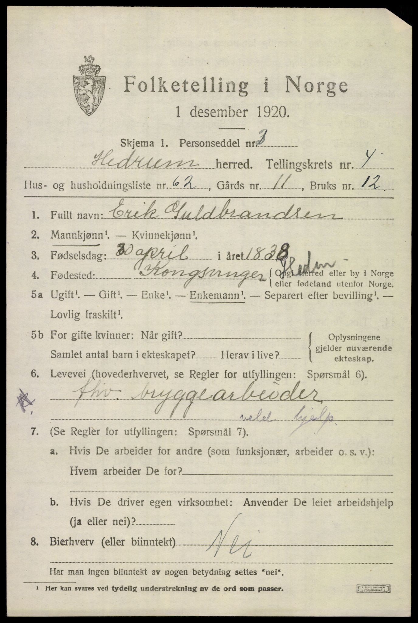 SAKO, 1920 census for Hedrum, 1920, p. 4767