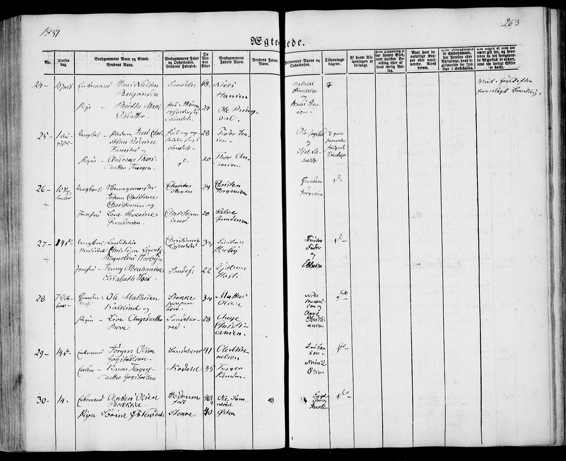Sandar kirkebøker, SAKO/A-243/F/Fa/L0006: Parish register (official) no. 6, 1847-1860, p. 263