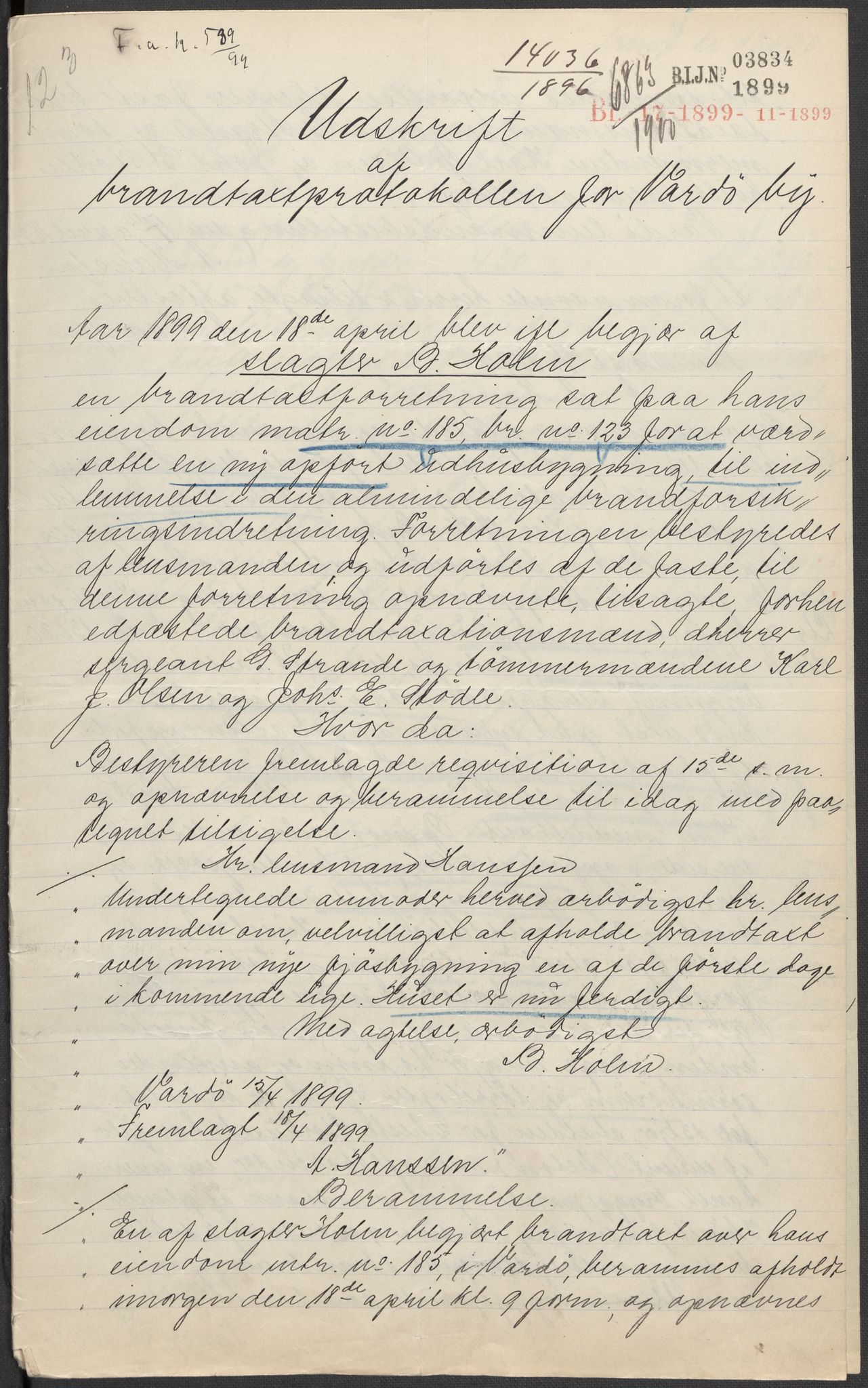 Norges Brannkasse, AV/RA-S-1549/E/Eu/L0014: Branntakster for Vardø by, 1855-1955, p. 693