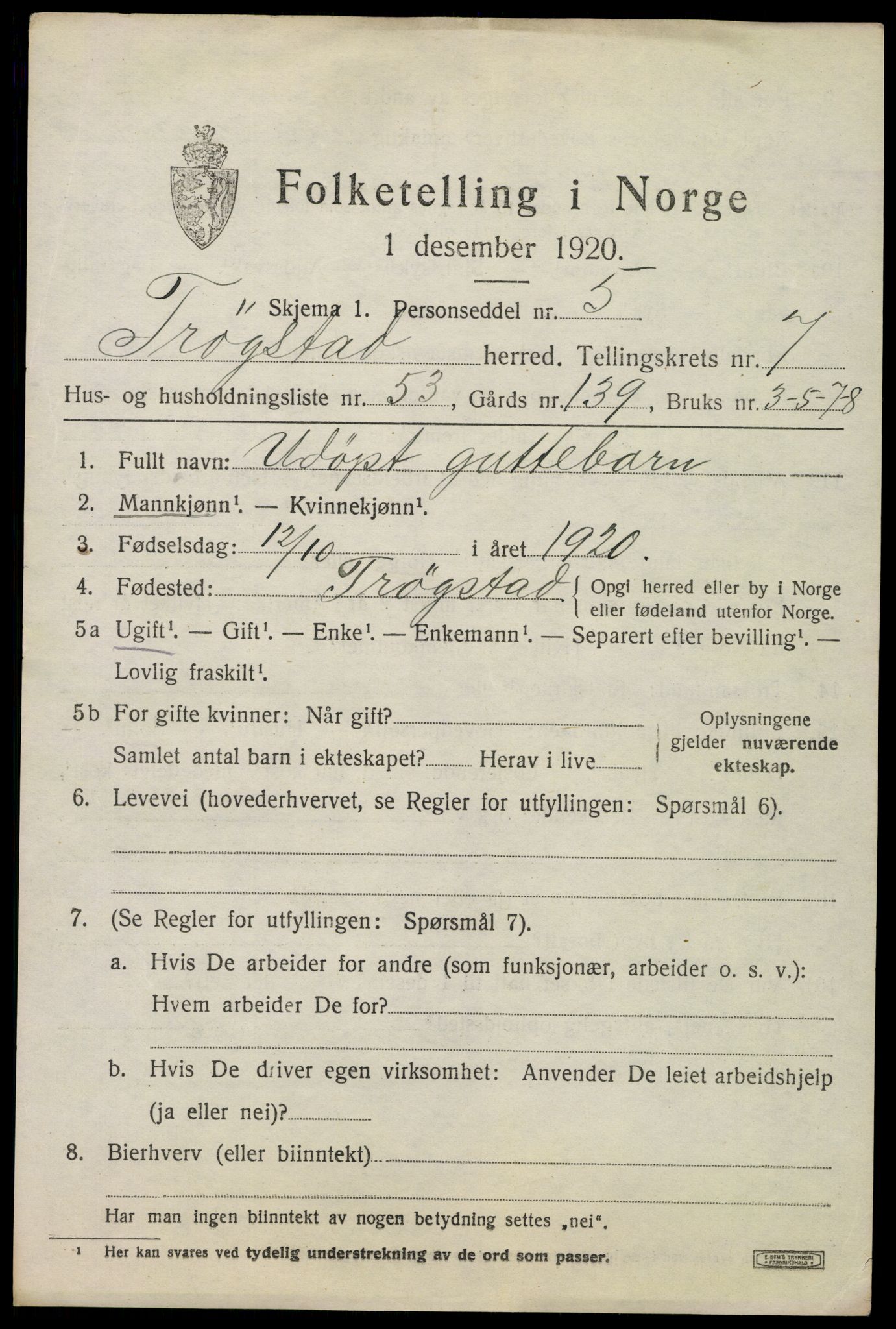 SAO, 1920 census for Trøgstad, 1920, p. 8120