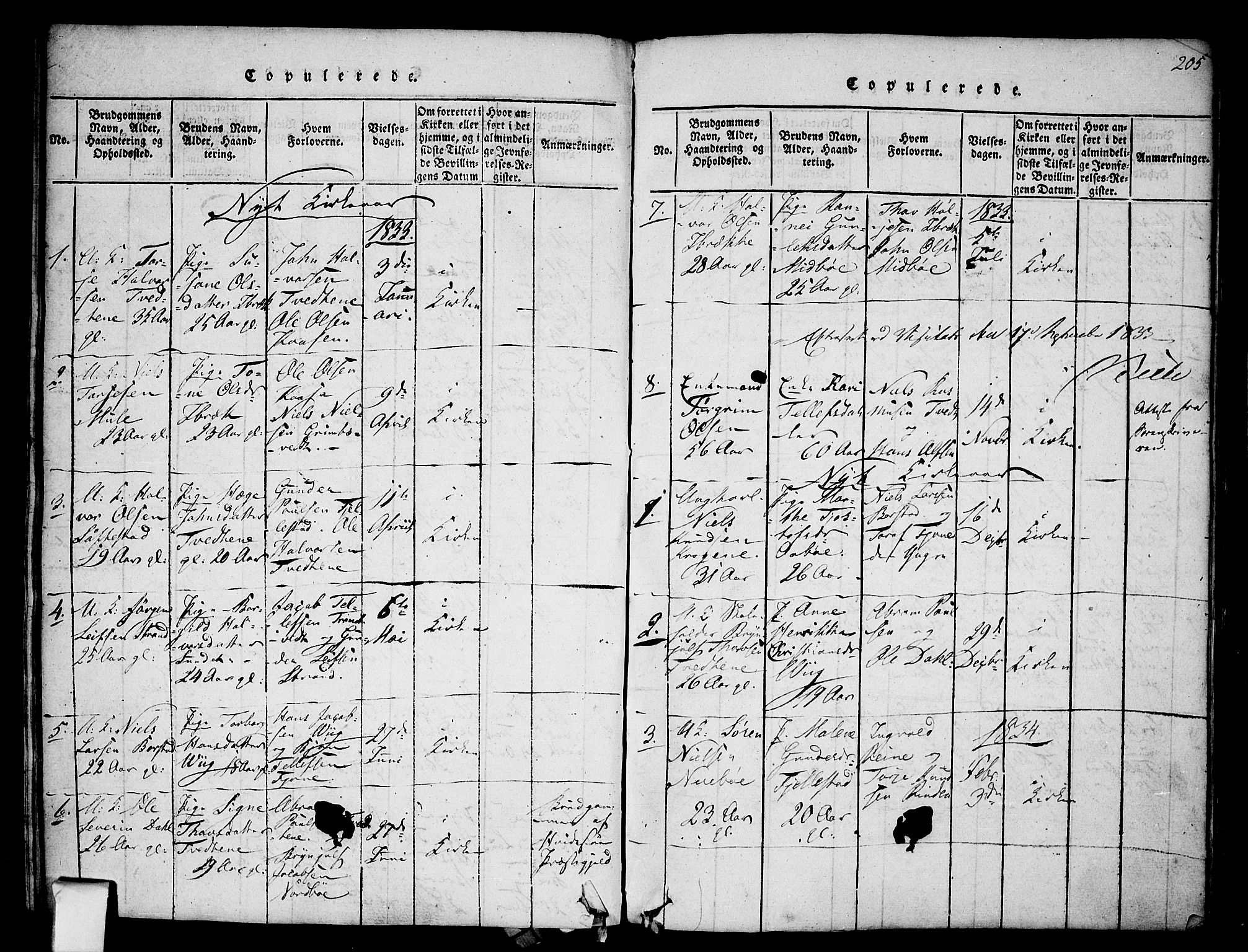 Nissedal kirkebøker, SAKO/A-288/F/Fa/L0002: Parish register (official) no. I 2, 1814-1845, p. 205
