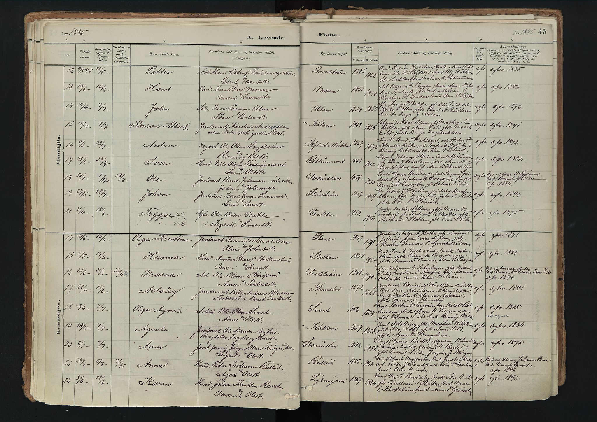 Nord-Fron prestekontor, SAH/PREST-080/H/Ha/Haa/L0003: Parish register (official) no. 3, 1884-1914, p. 45