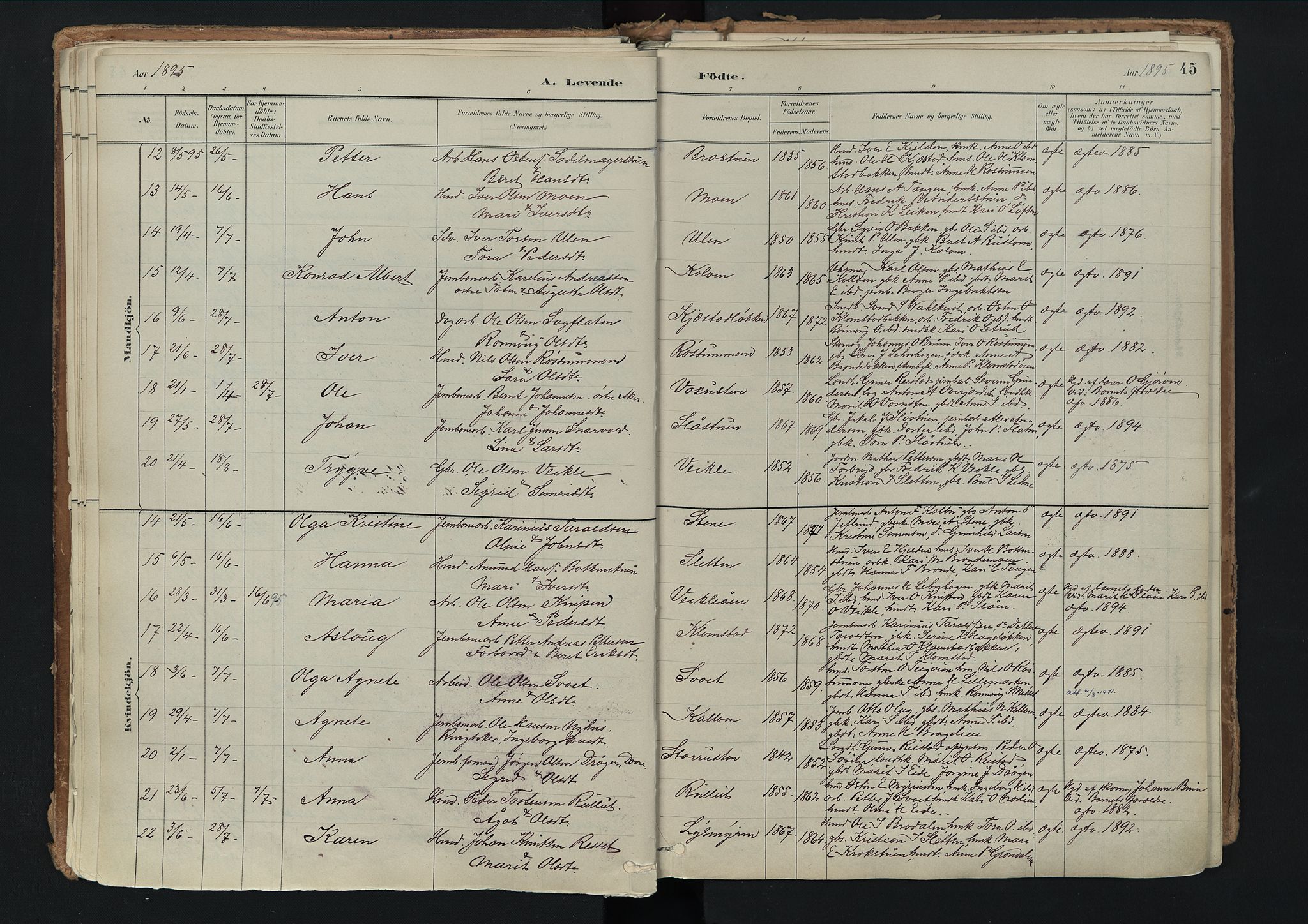 Nord-Fron prestekontor, AV/SAH-PREST-080/H/Ha/Haa/L0003: Parish register (official) no. 3, 1884-1914, p. 45