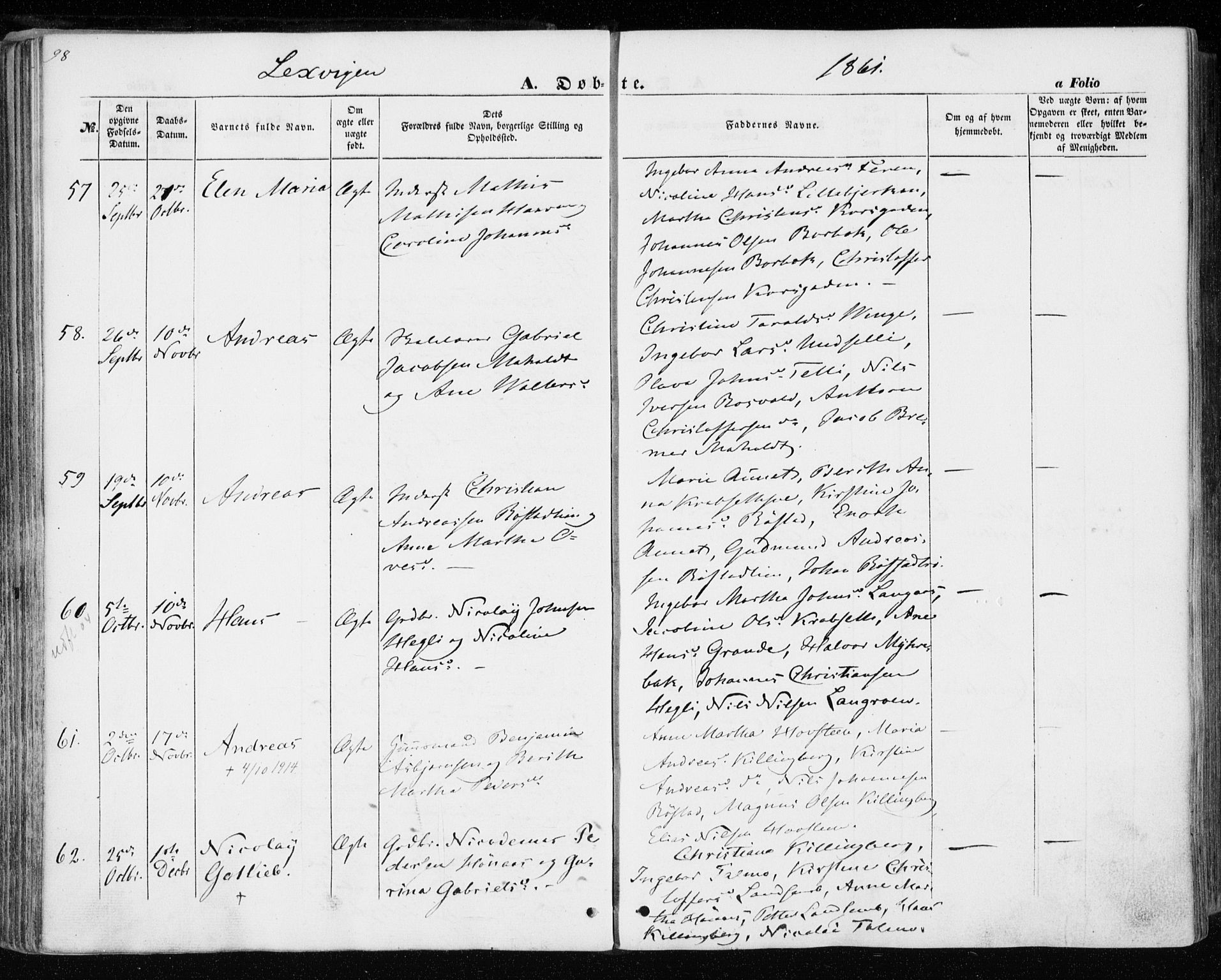 Ministerialprotokoller, klokkerbøker og fødselsregistre - Nord-Trøndelag, AV/SAT-A-1458/701/L0008: Parish register (official) no. 701A08 /1, 1854-1863, p. 98