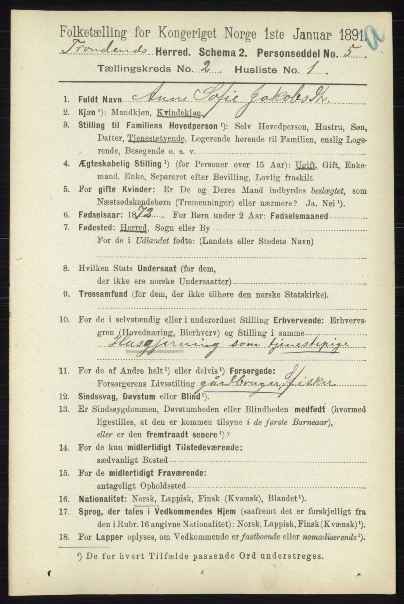 RA, 1891 census for 1914 Trondenes, 1891, p. 654