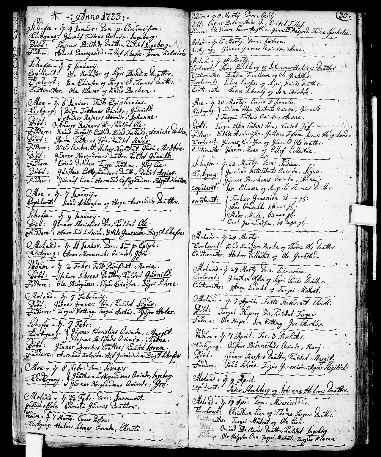 Fyresdal kirkebøker, SAKO/A-263/F/Fa/L0001: Parish register (official) no. I 1, 1724-1748, p. 30
