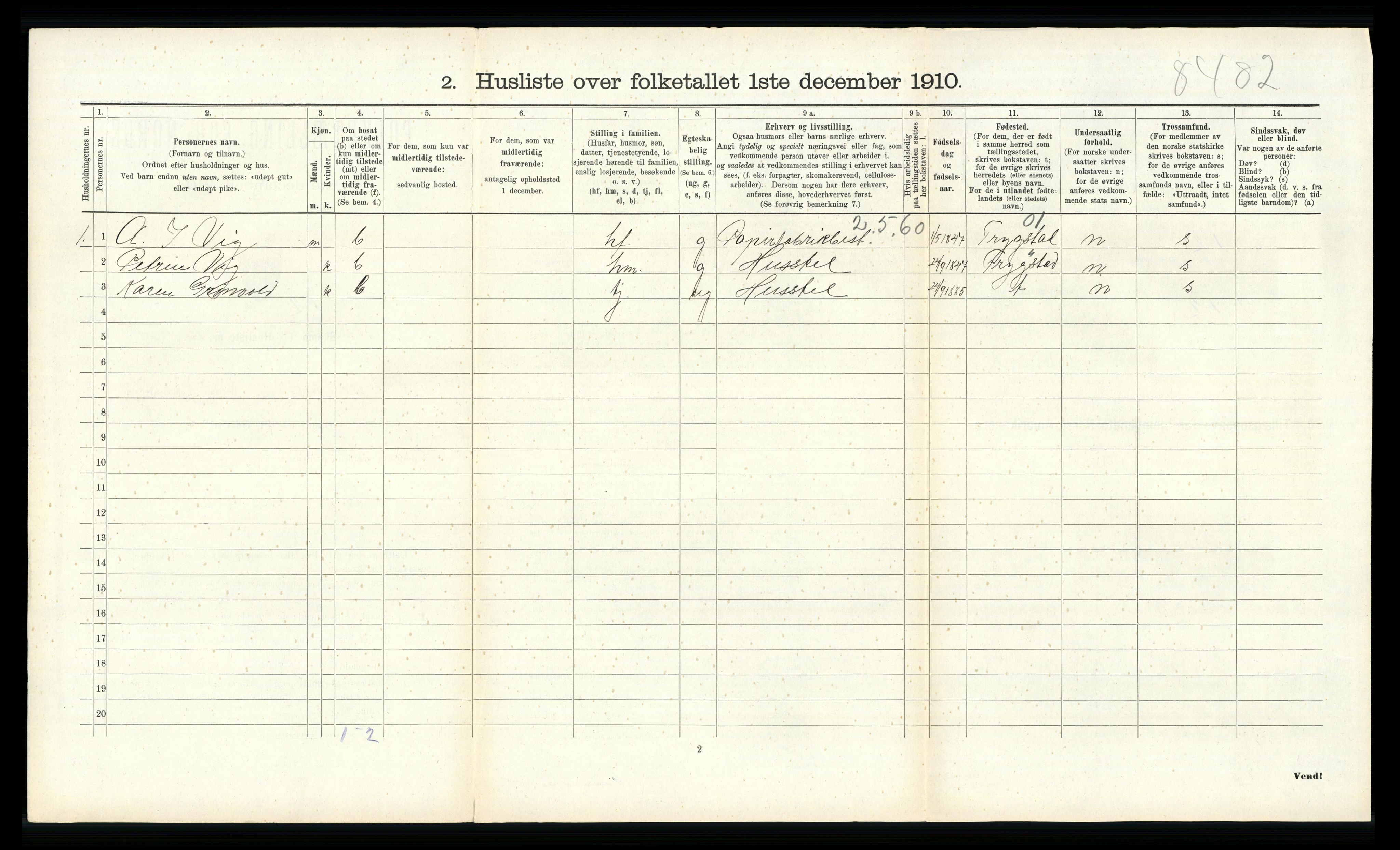 RA, 1910 census for Vennesla, 1910, p. 447