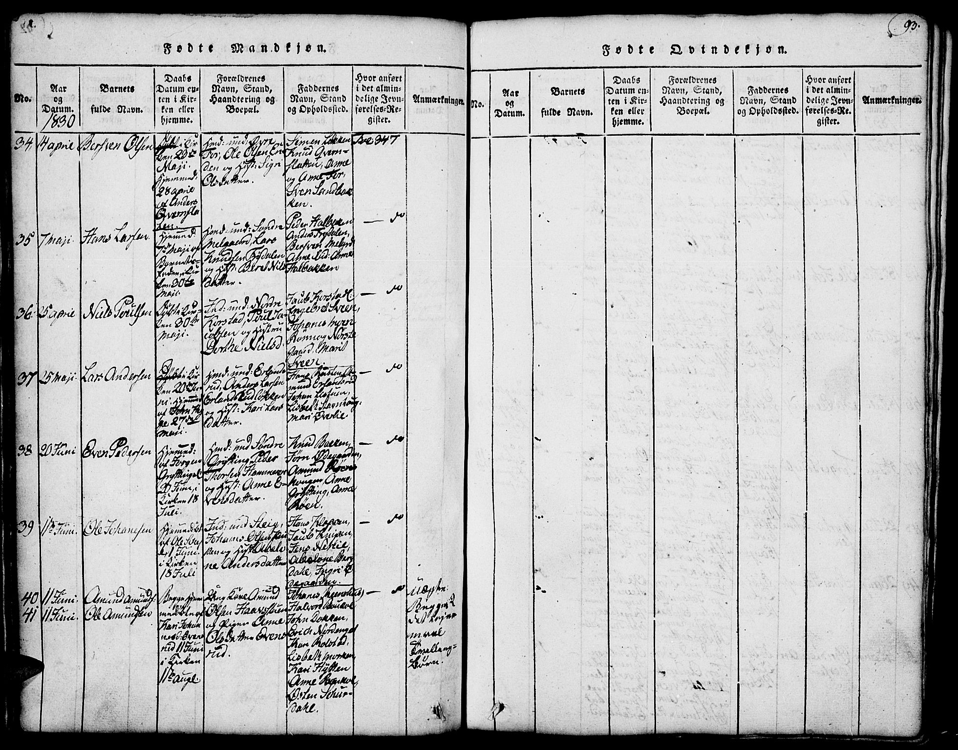 Fron prestekontor, SAH/PREST-078/H/Ha/Hab/L0001: Parish register (copy) no. 1, 1816-1843, p. 93