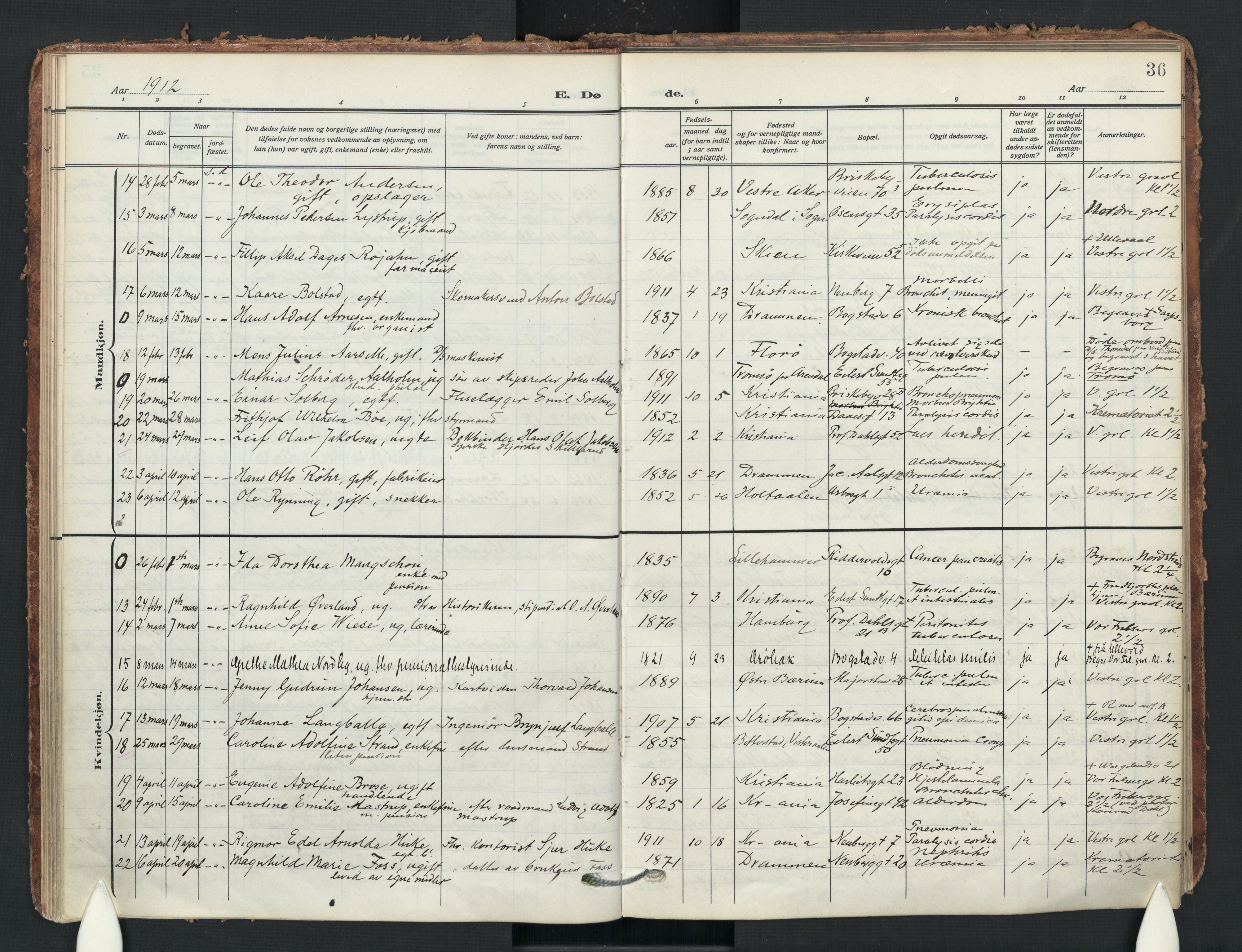 Uranienborg prestekontor Kirkebøker, SAO/A-10877/F/Fa/L0011: Parish register (official) no. 11, 1909-1926, p. 36