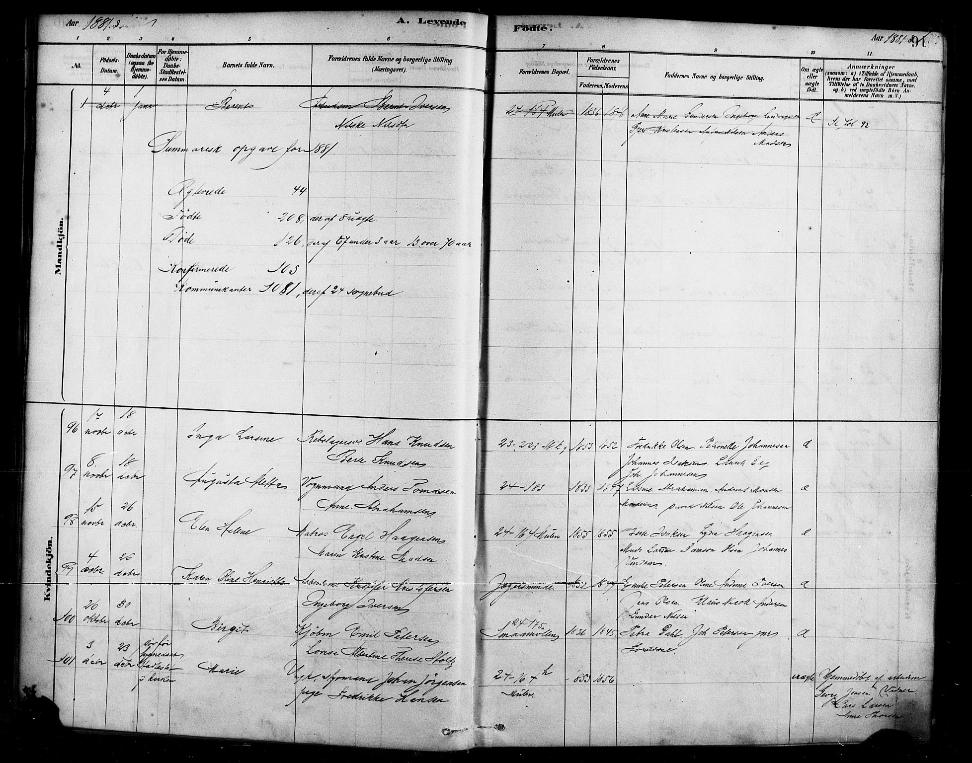 Sandviken Sokneprestembete, AV/SAB-A-77601/H/Ha/L0004: Parish register (official) no. B 1, 1878-1891, p. 91