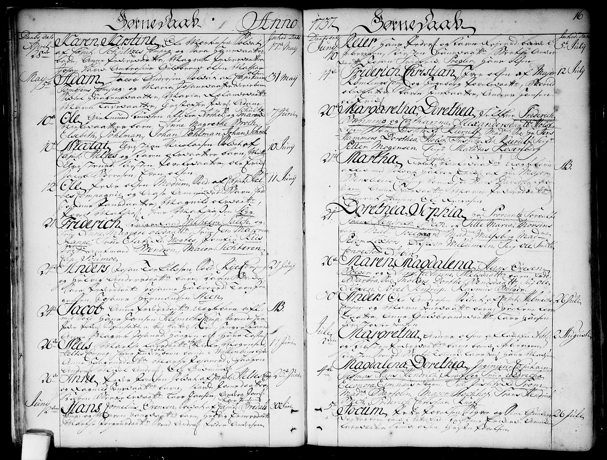 Garnisonsmenigheten Kirkebøker, SAO/A-10846/F/Fa/L0001: Parish register (official) no. 1, 1734-1756, p. 16