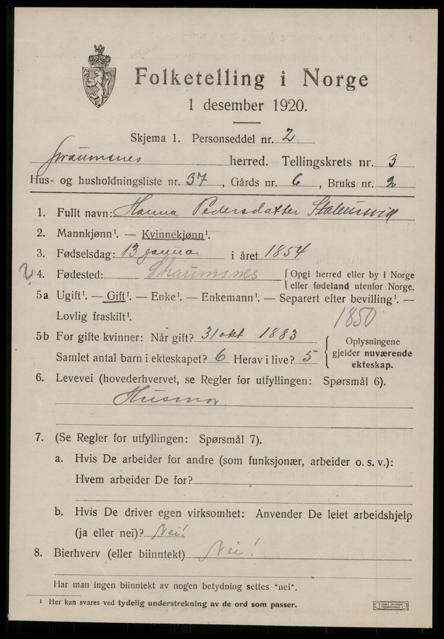 SAT, 1920 census for Straumsnes, 1920, p. 1529