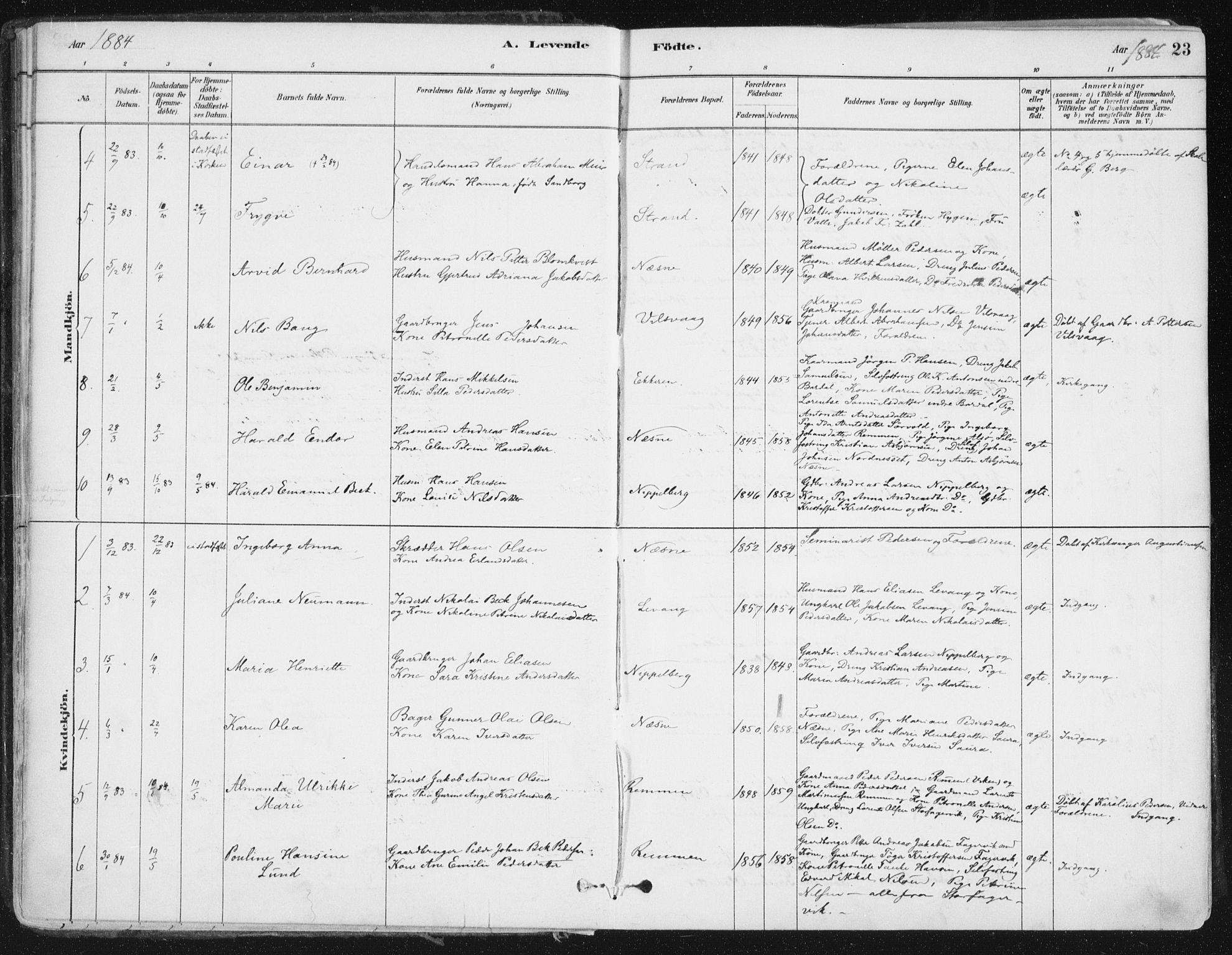 Ministerialprotokoller, klokkerbøker og fødselsregistre - Nordland, AV/SAT-A-1459/838/L0552: Parish register (official) no. 838A10, 1880-1910, p. 23