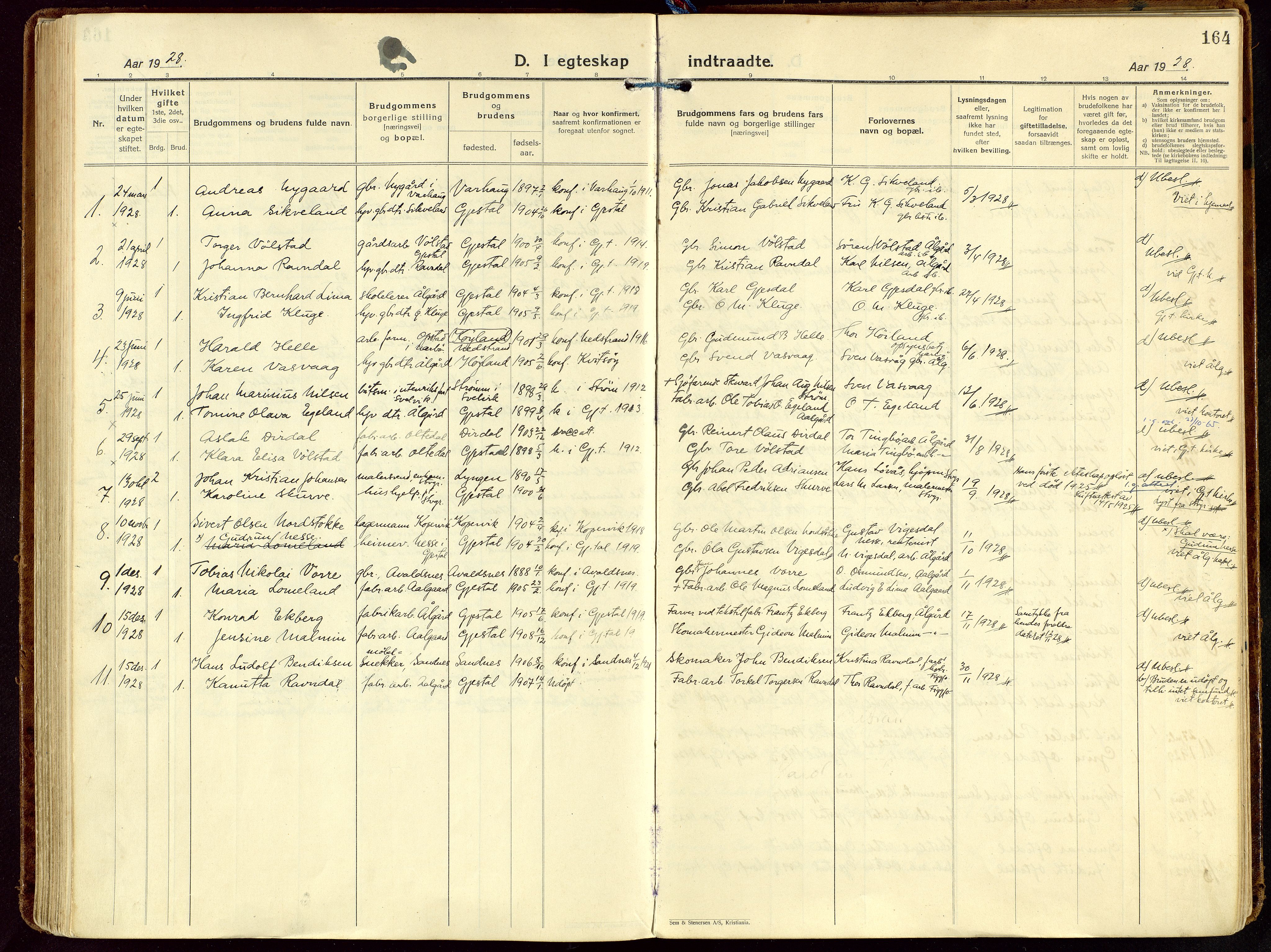 Gjesdal sokneprestkontor, AV/SAST-A-101796/003/O/L0001: Parish register (official) no. A 1, 1925-1949, p. 164