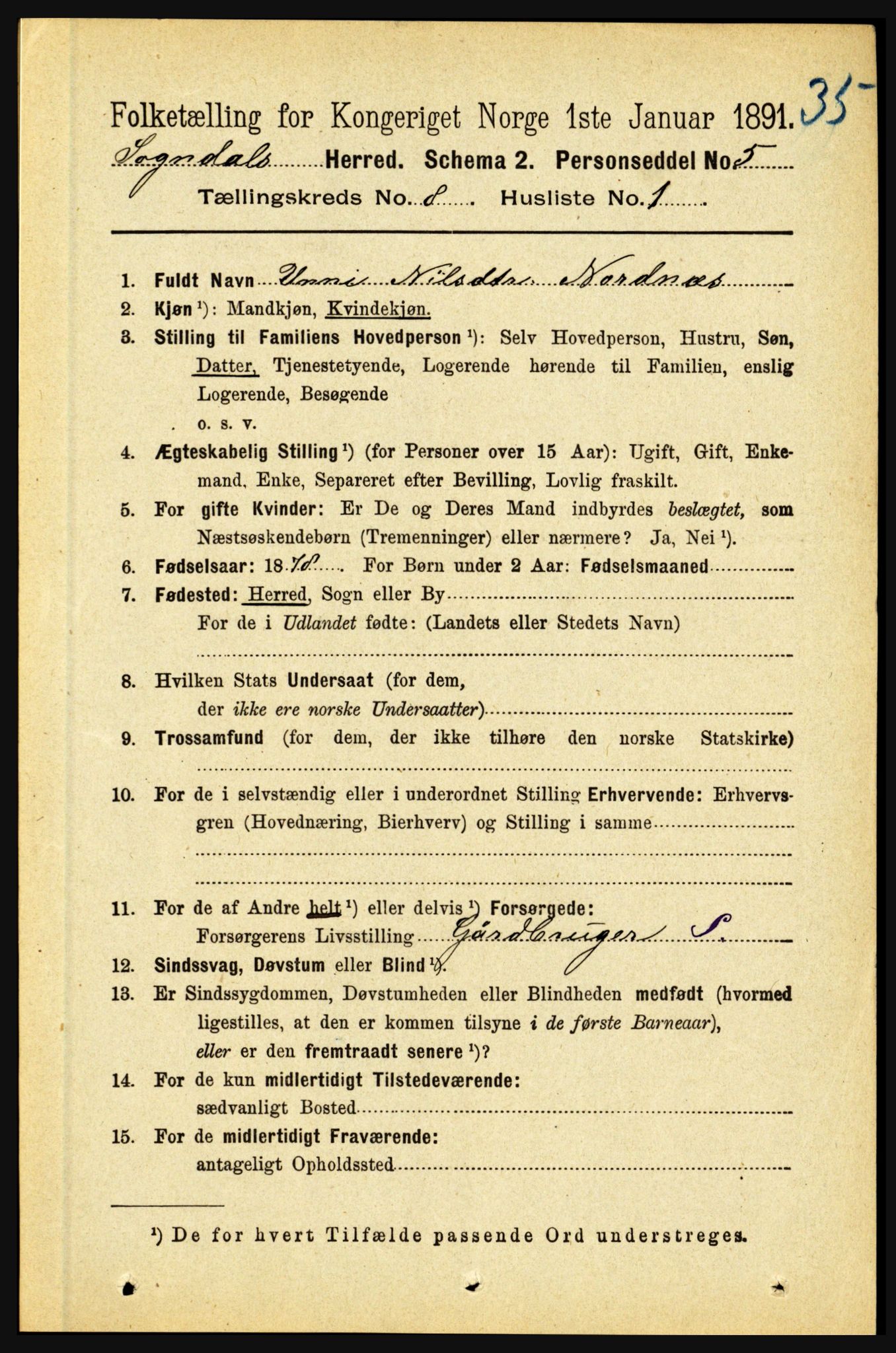 RA, 1891 census for 1420 Sogndal, 1891, p. 3311