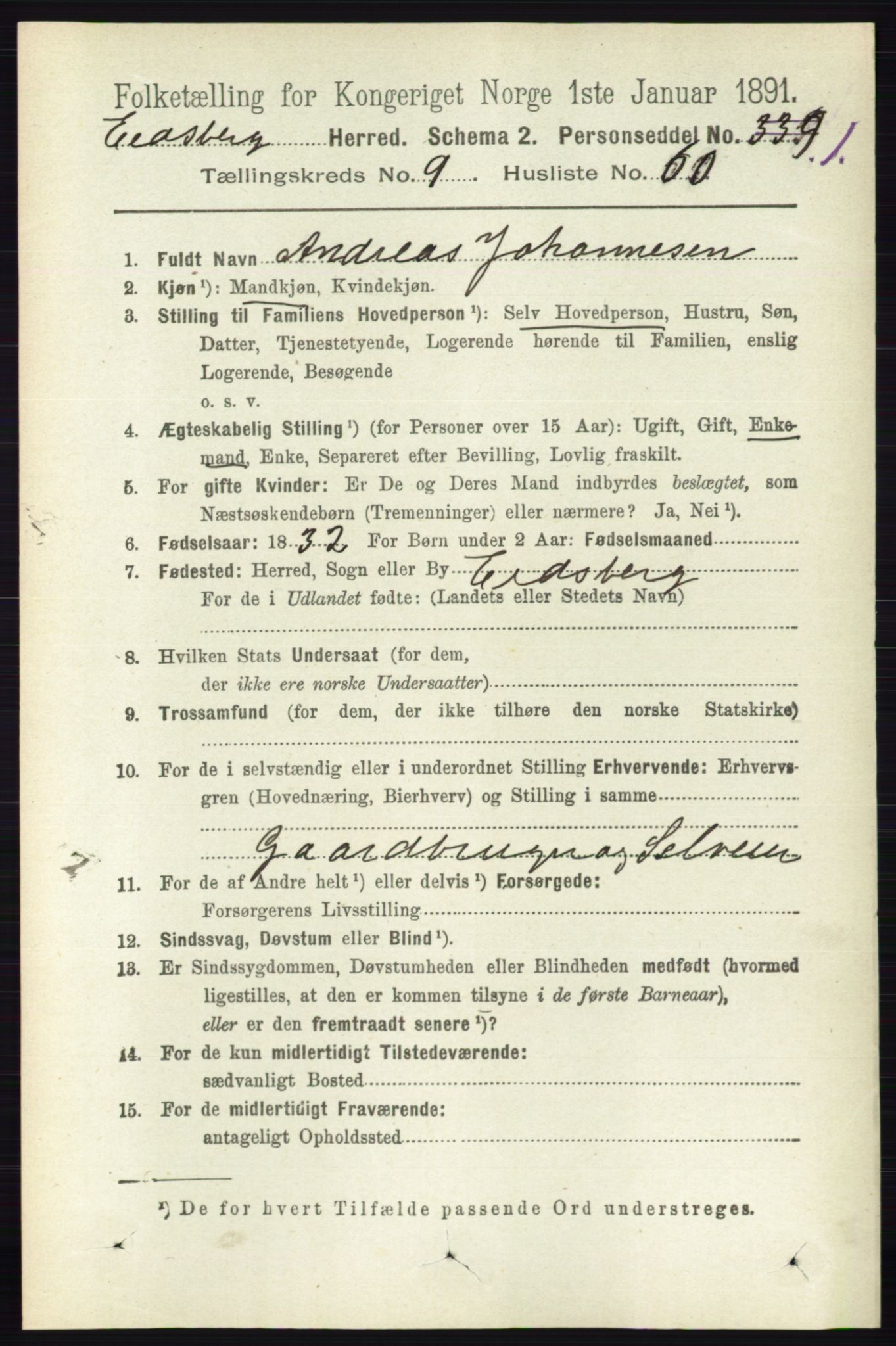 RA, 1891 census for 0125 Eidsberg, 1891, p. 5504