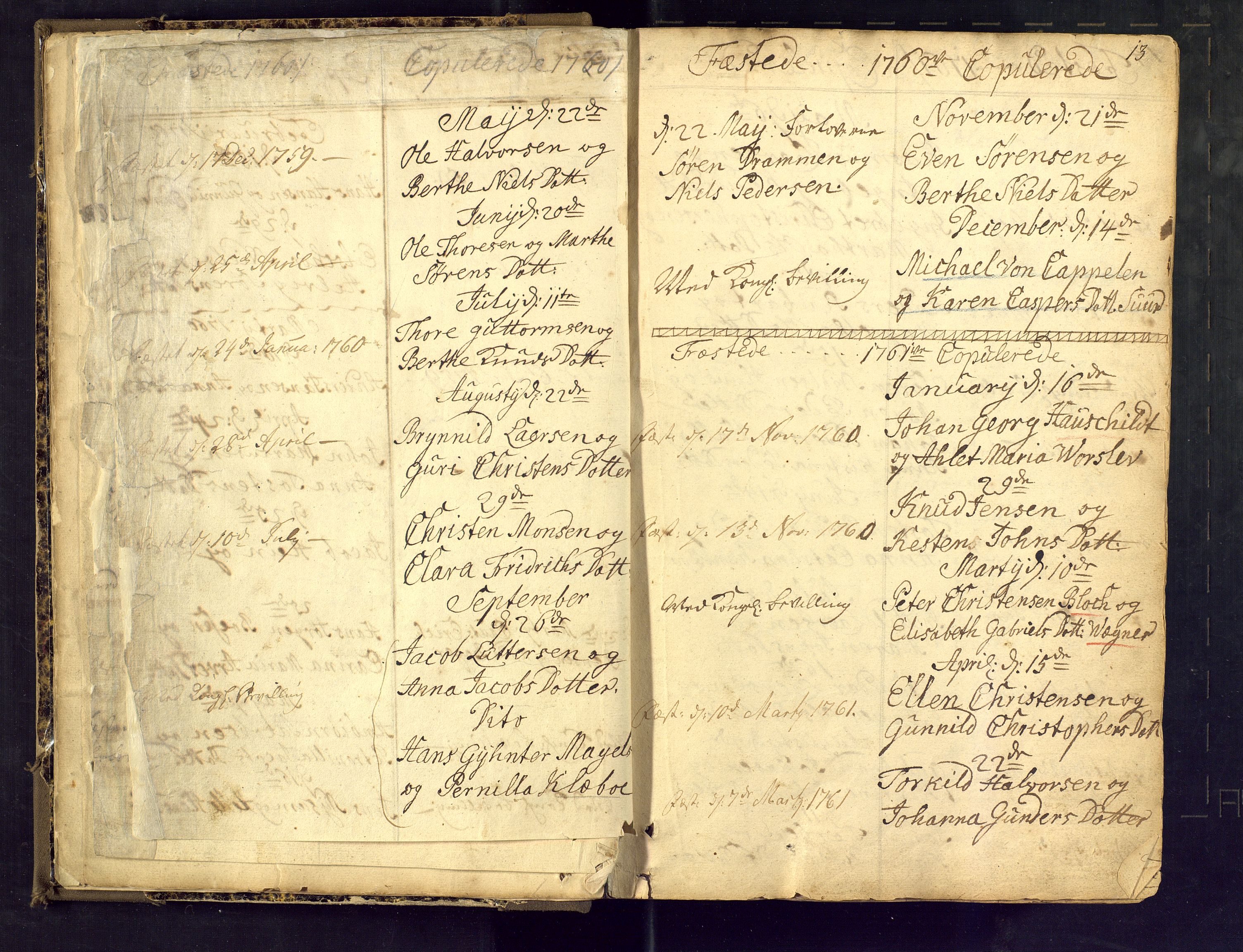 Bragernes kirkebøker, SAKO/A-6/F/Fa/L0005: Parish register (official) no. I 5, 1759-1781, p. 12-13