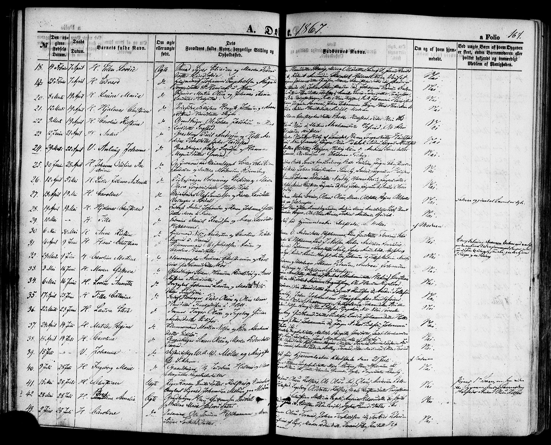 Hof kirkebøker, AV/SAKO-A-64/F/Fa/L0006: Parish register (official) no. I 6, 1851-1877, p. 164