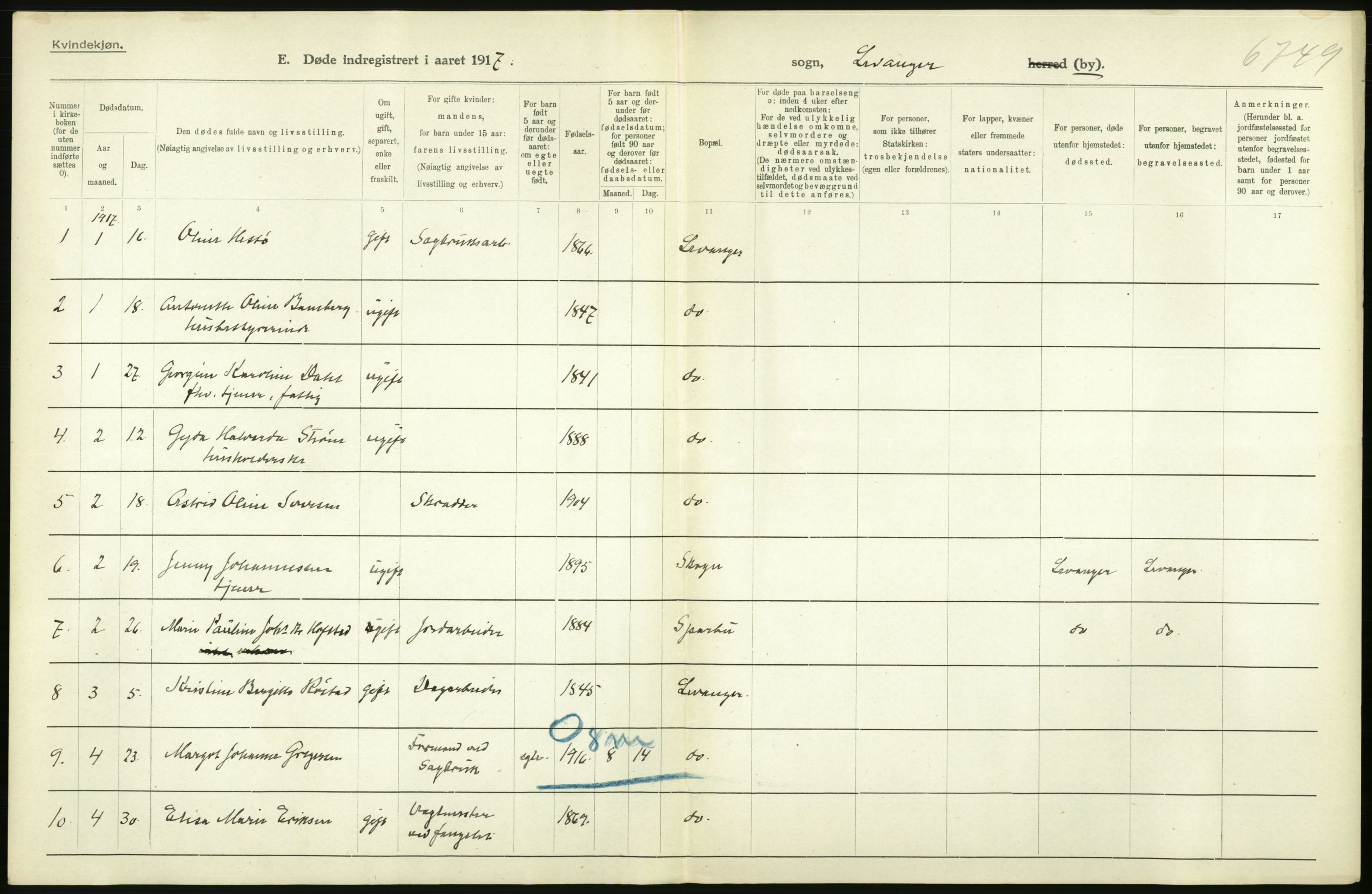 Statistisk sentralbyrå, Sosiodemografiske emner, Befolkning, RA/S-2228/D/Df/Dfb/Dfbg/L0049: N. Bergenhus amt: gifte, døde, dødfødte. Bygder og byer., 1917, p. 548