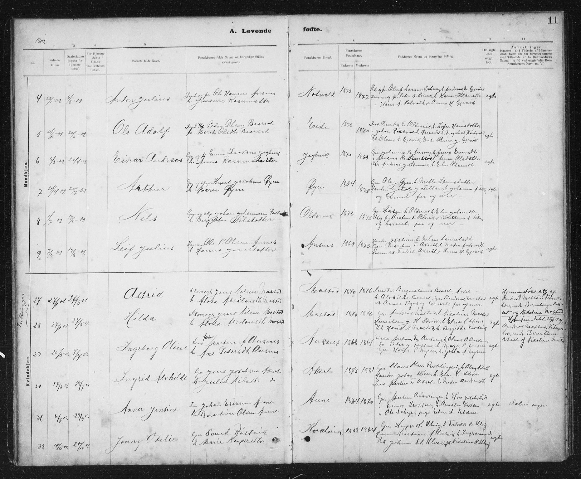 Ministerialprotokoller, klokkerbøker og fødselsregistre - Sør-Trøndelag, SAT/A-1456/637/L0563: Parish register (copy) no. 637C04, 1899-1940, p. 11