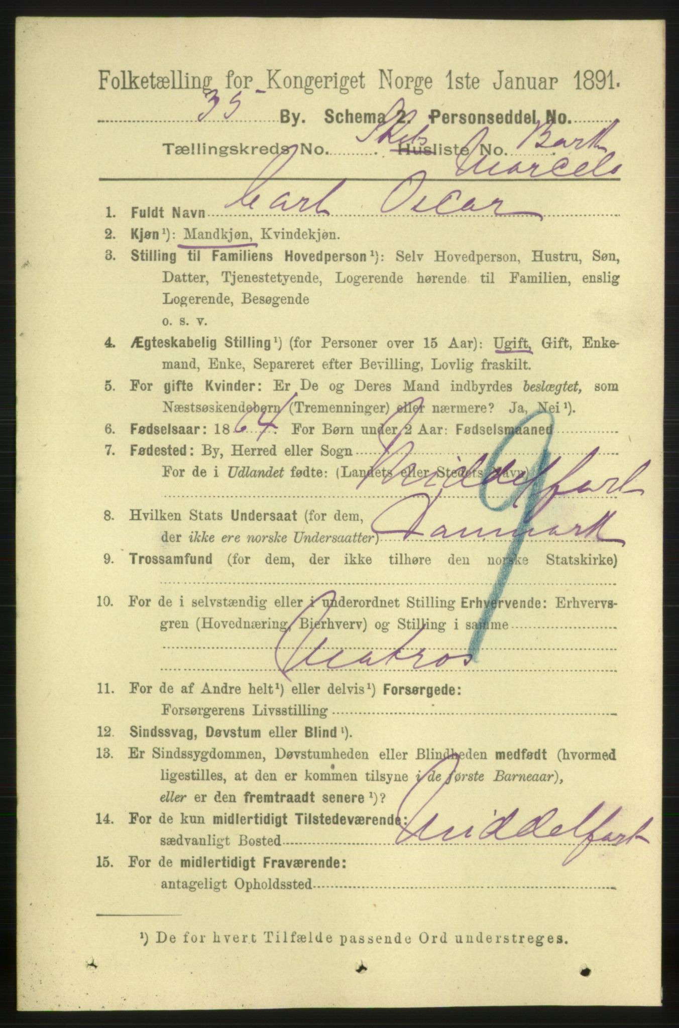 RA, 1891 census for 0905 Lillesand, 1891, p. 1621