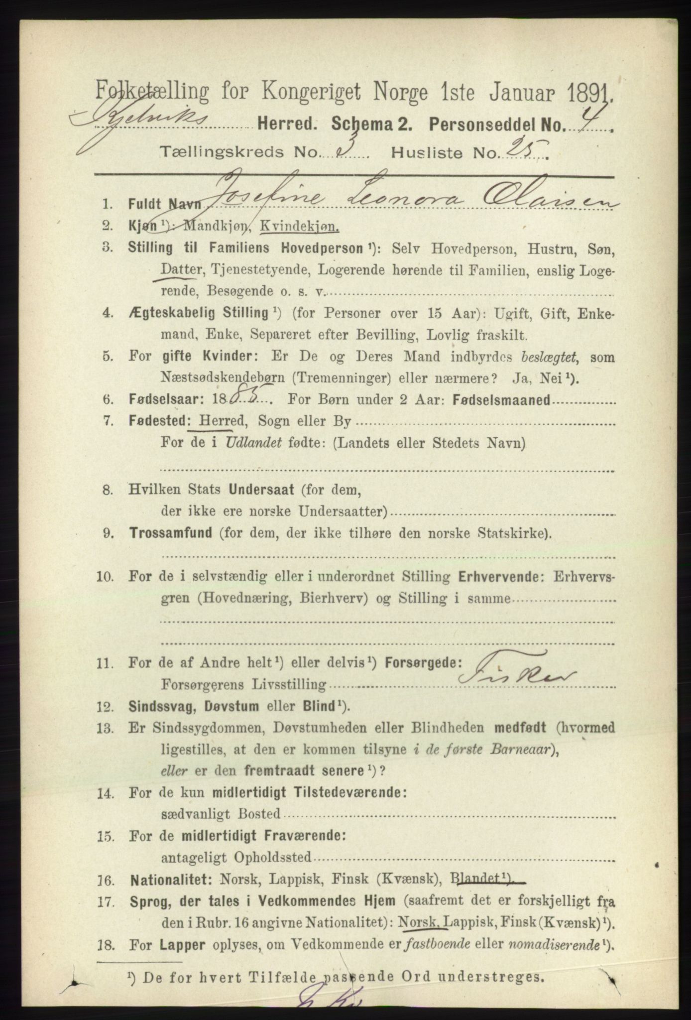 RA, 1891 census for 2019 Kjelvik, 1891, p. 382