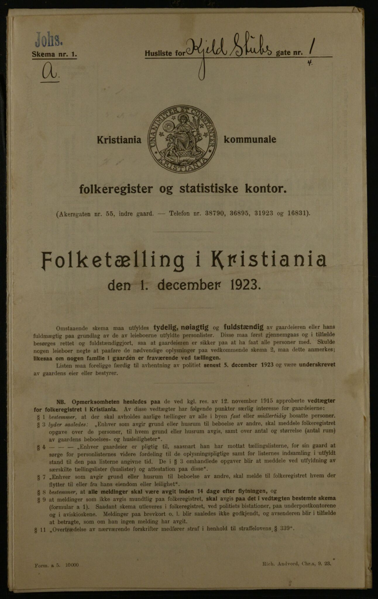OBA, Municipal Census 1923 for Kristiania, 1923, p. 57538