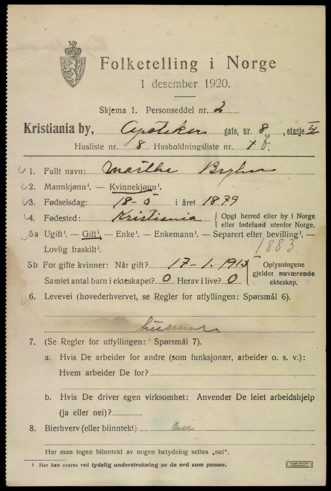 SAO, 1920 census for Kristiania, 1920, p. 142051