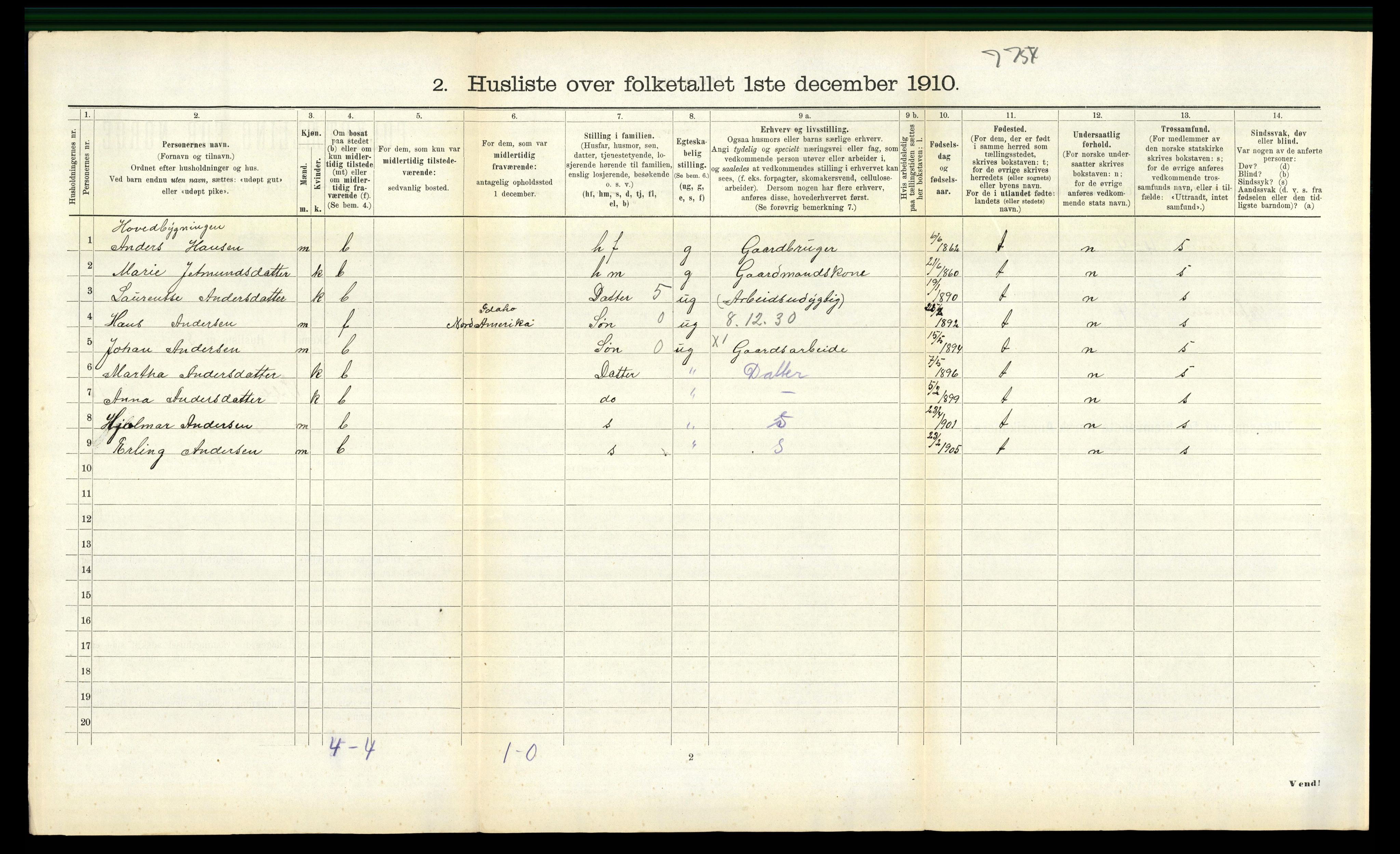 RA, 1910 census for Volda, 1910, p. 965