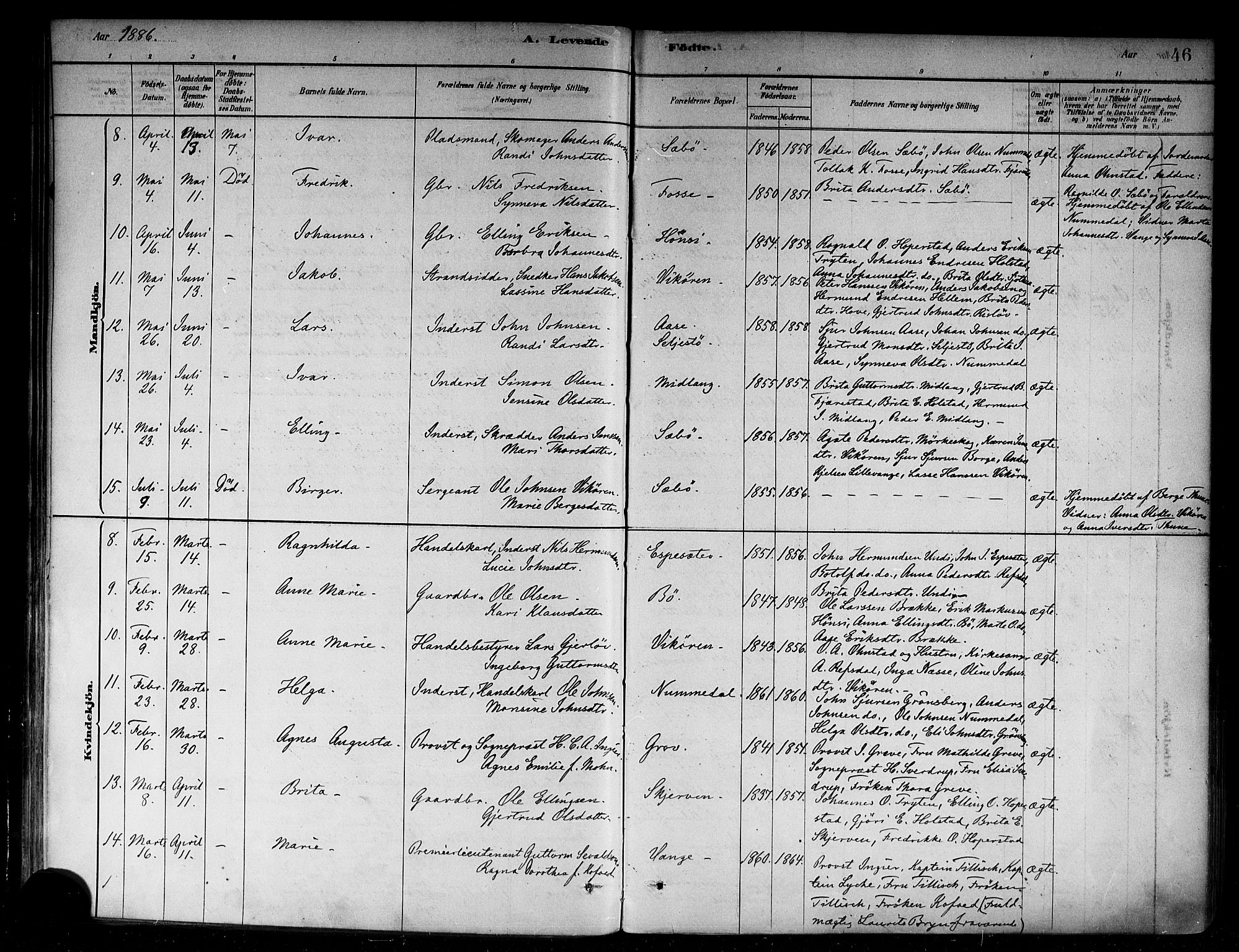 Vik sokneprestembete, SAB/A-81501: Parish register (official) no. B 1, 1878-1890, p. 46