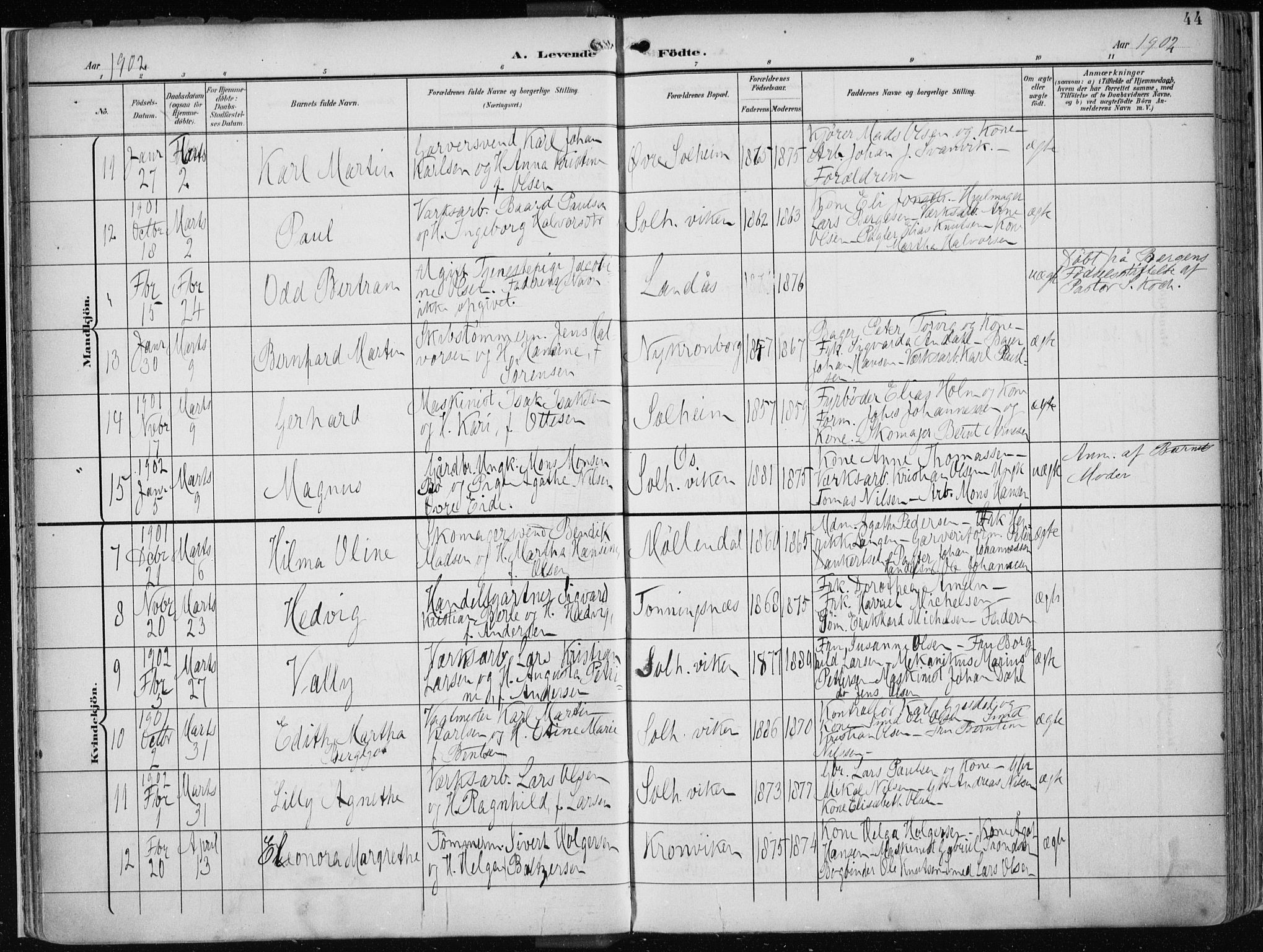 Årstad Sokneprestembete, AV/SAB-A-79301/H/Haa/L0002: Parish register (official) no. A 2, 1899-1914, p. 44