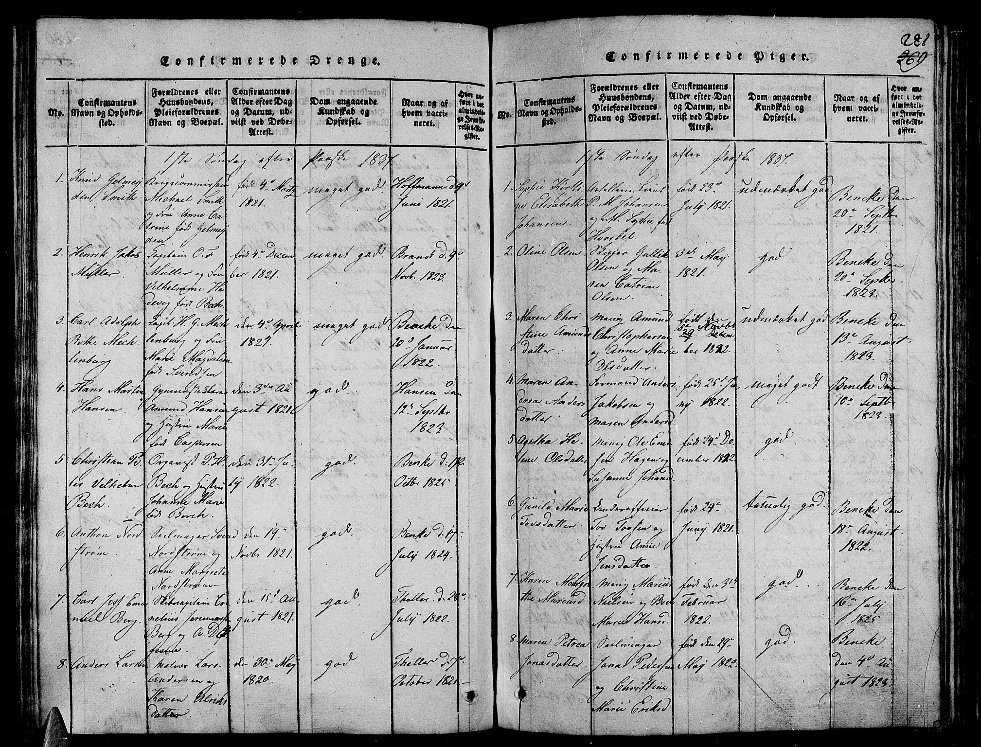 Stavern kirkebøker, AV/SAKO-A-318/G/Ga/L0001: Parish register (copy) no. 1, 1817-1841, p. 281