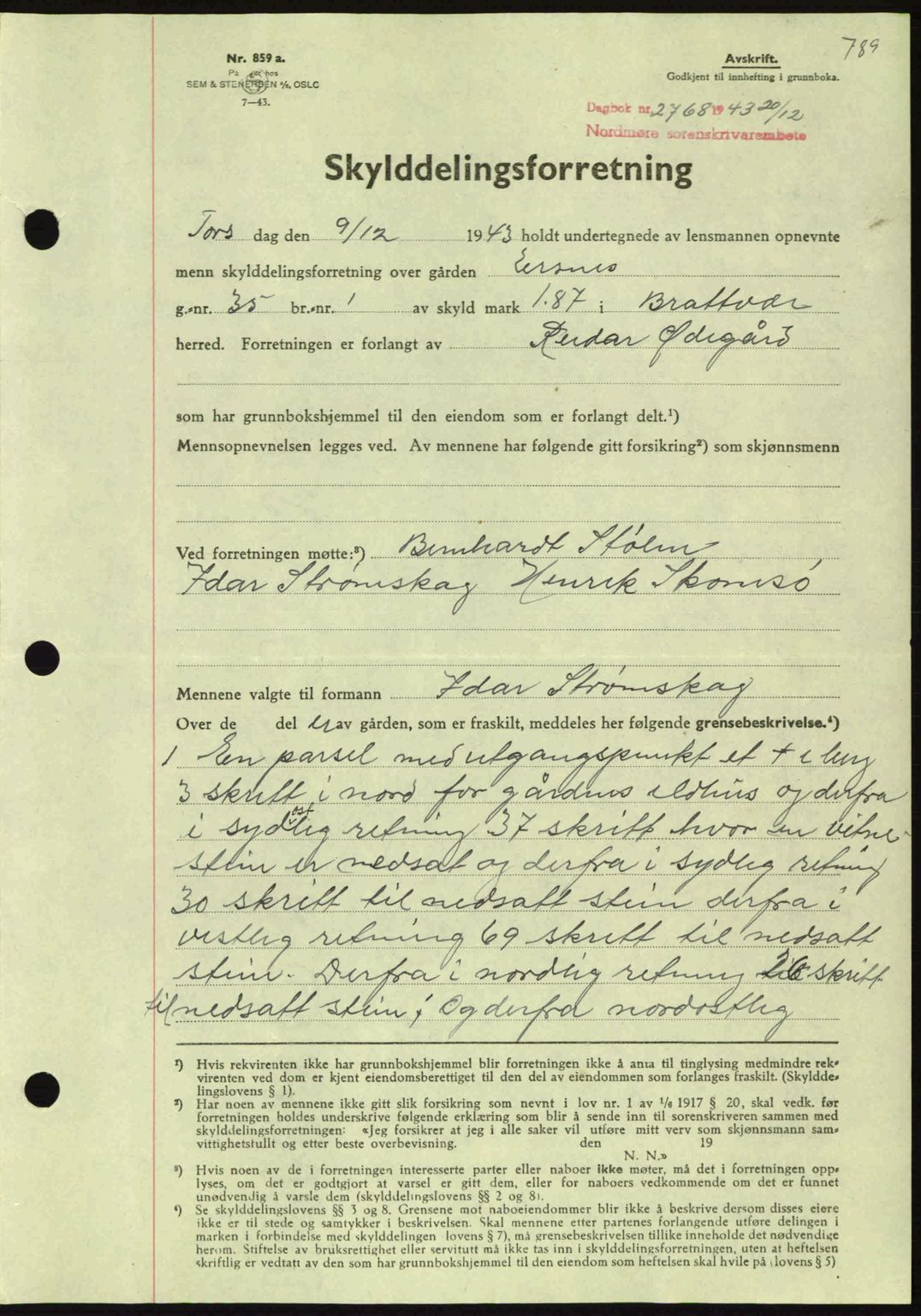 Nordmøre sorenskriveri, SAT/A-4132/1/2/2Ca: Mortgage book no. A96, 1943-1944, Diary no: : 2768/1943