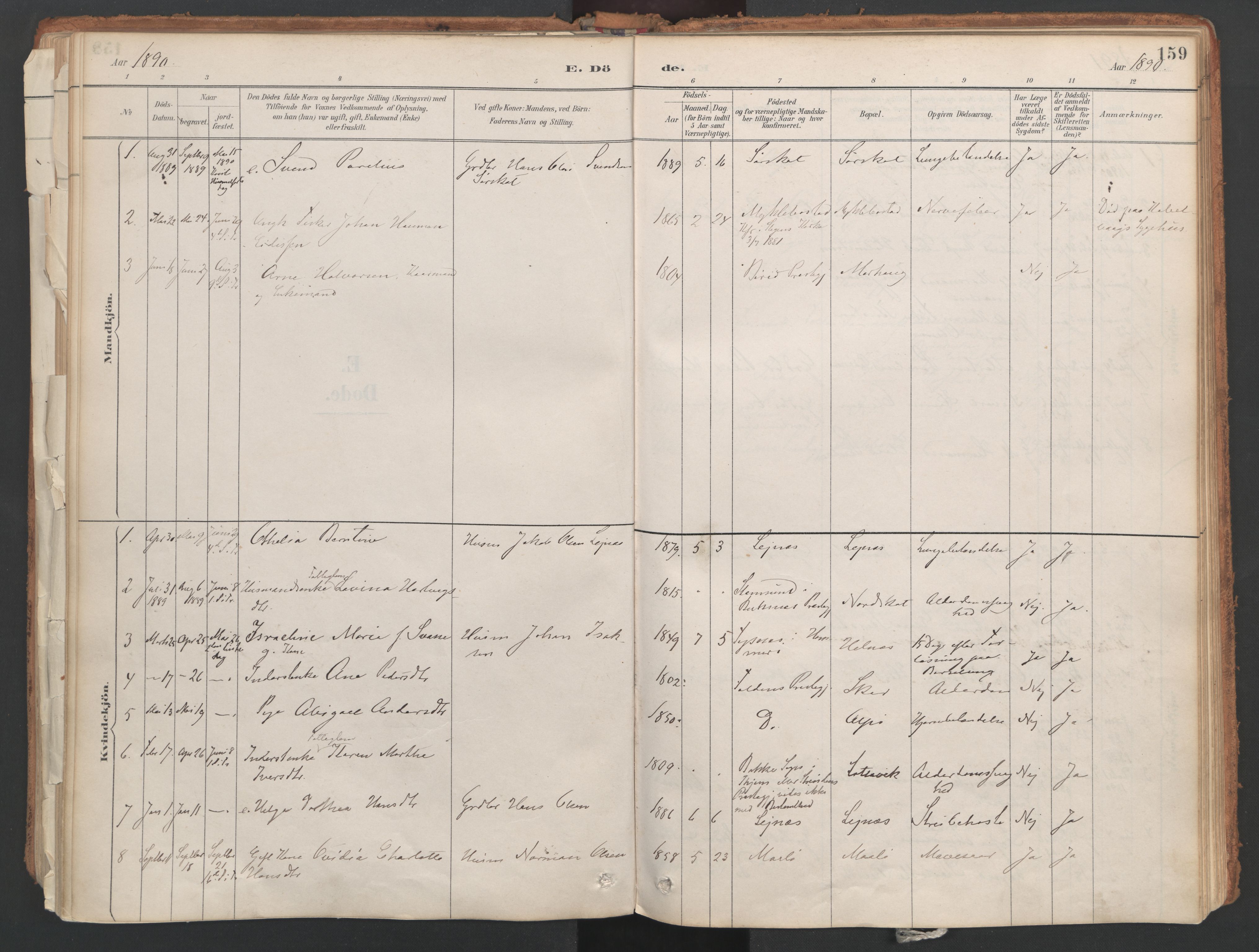 Ministerialprotokoller, klokkerbøker og fødselsregistre - Nordland, AV/SAT-A-1459/857/L0822: Parish register (official) no. 857A02, 1890-1917, p. 159