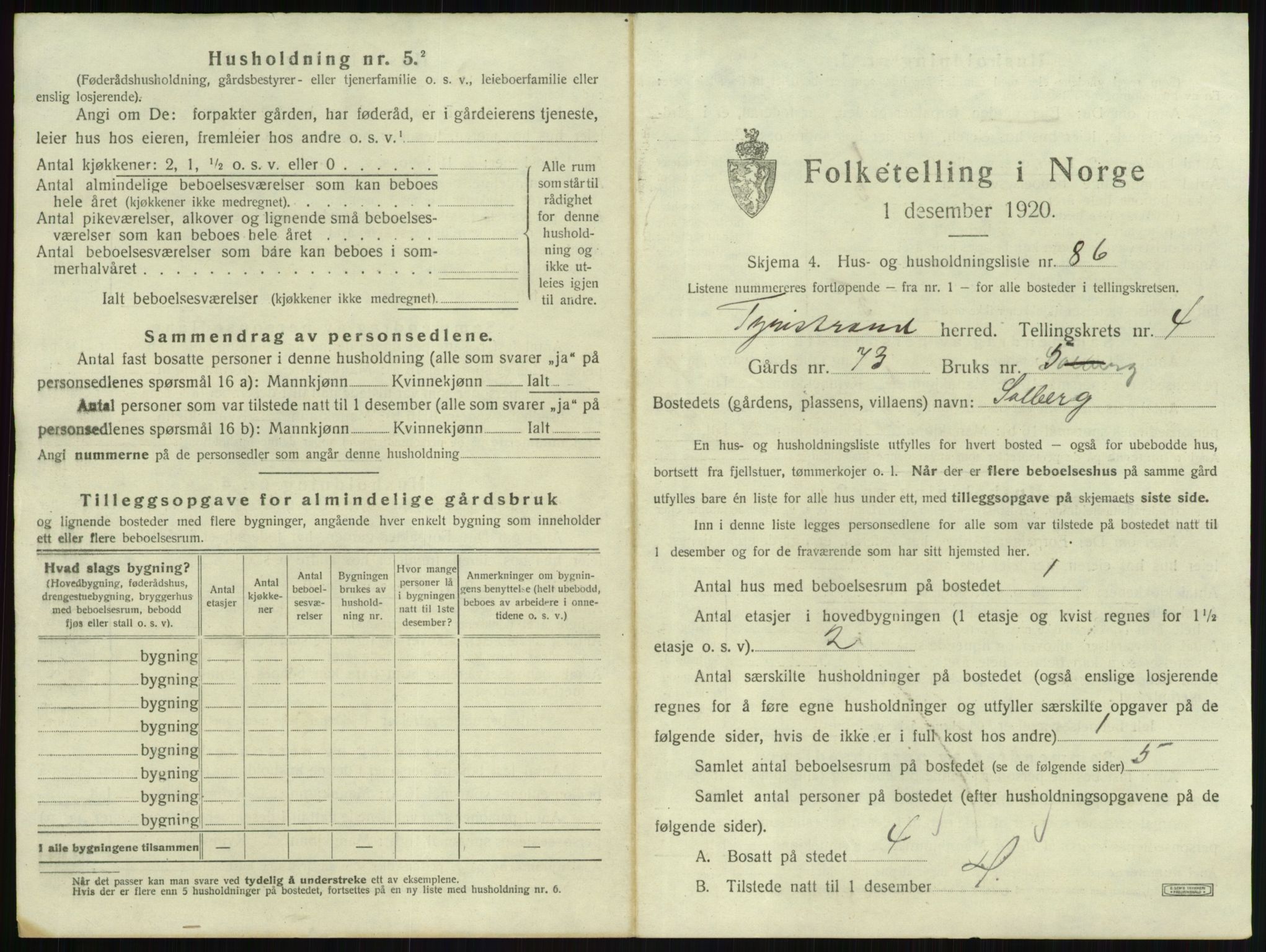 SAKO, 1920 census for Tyristrand, 1920, p. 598