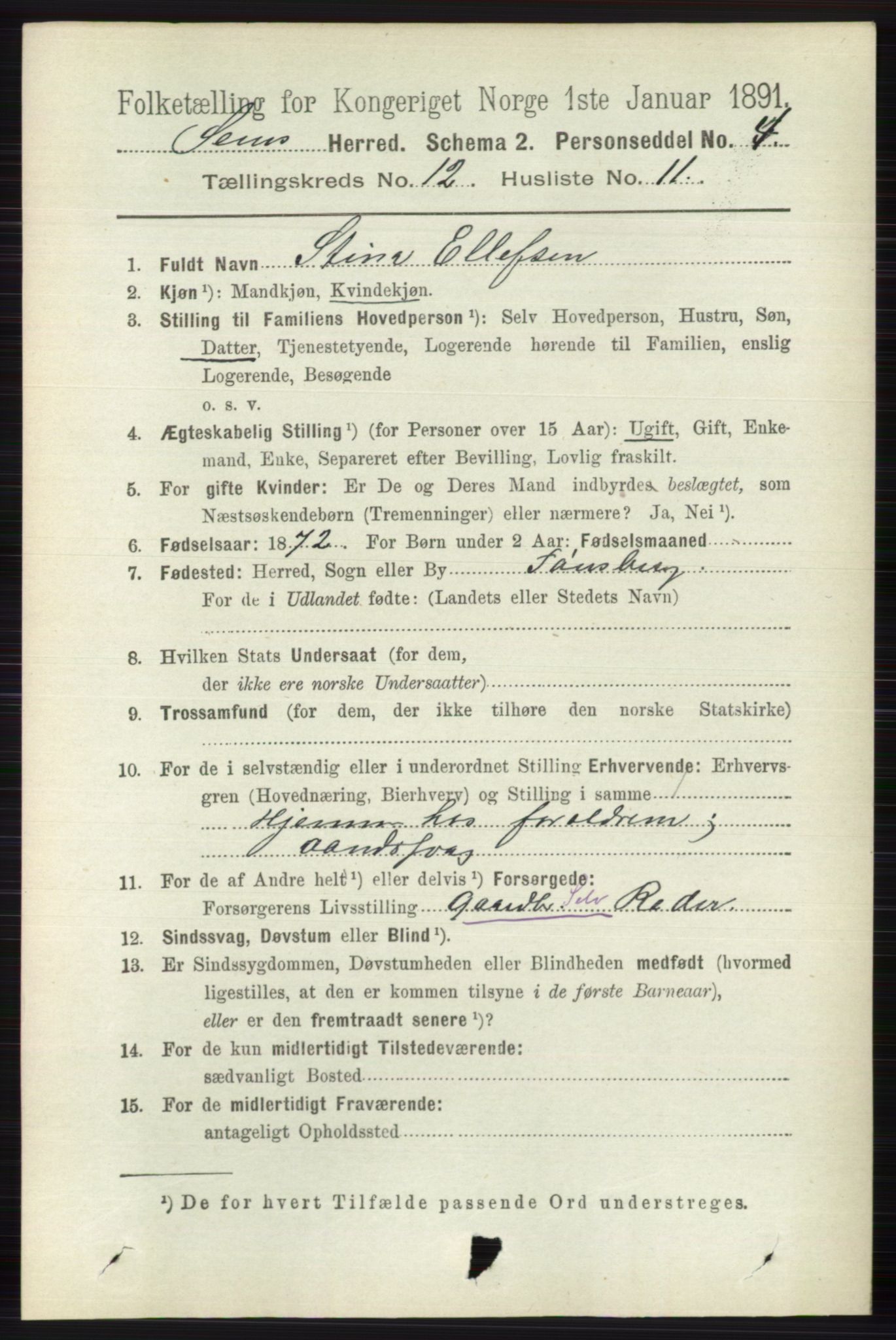 RA, 1891 census for 0721 Sem, 1891, p. 5846