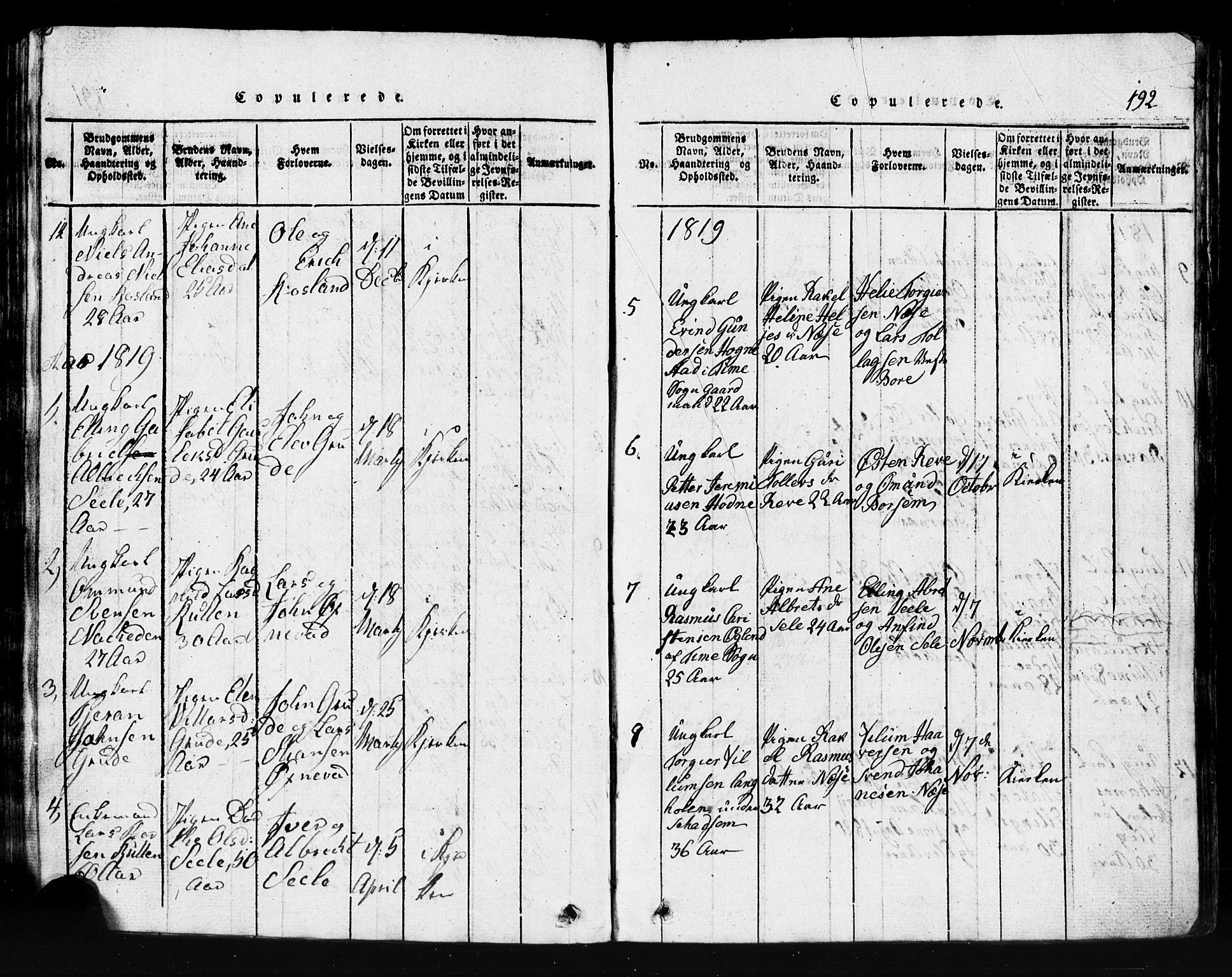 Klepp sokneprestkontor, SAST/A-101803/001/3/30BB/L0001: Parish register (copy) no.  B 1, 1816-1859, p. 192