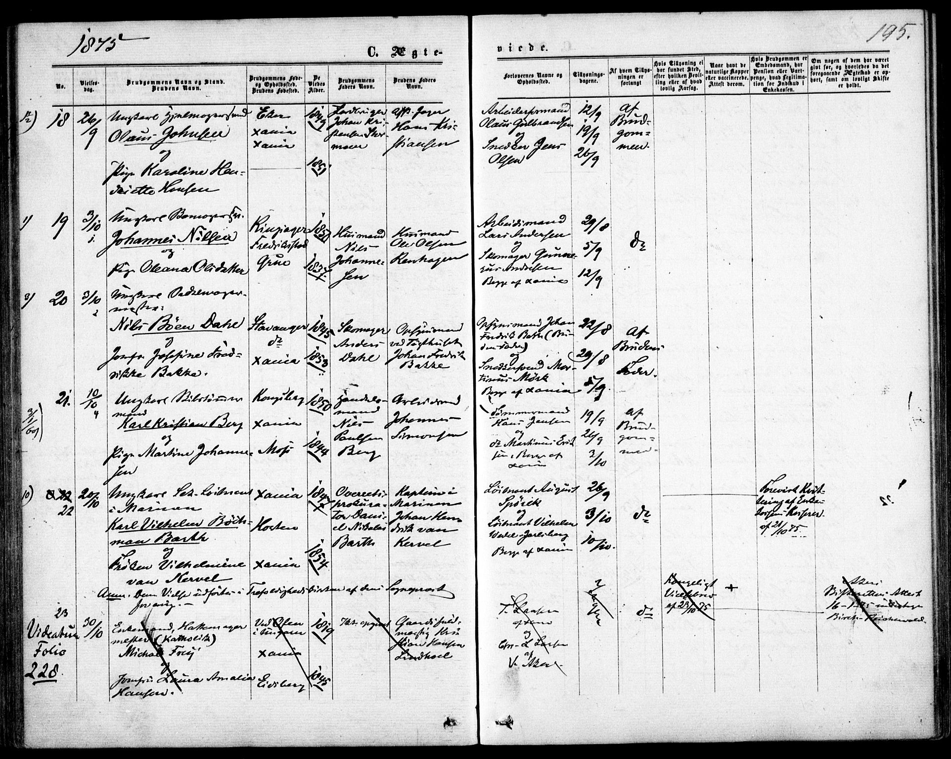 Garnisonsmenigheten Kirkebøker, AV/SAO-A-10846/F/Fa/L0011: Parish register (official) no. 11, 1870-1880, p. 195