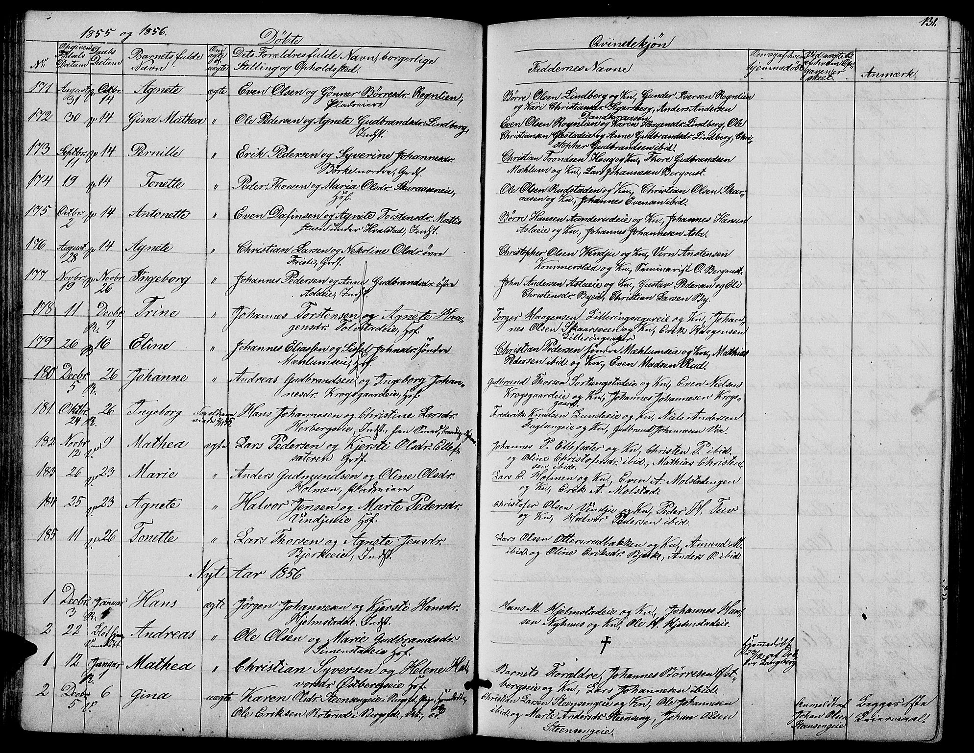 Ringsaker prestekontor, AV/SAH-PREST-014/L/La/L0006: Parish register (copy) no. 6, 1851-1860, p. 131