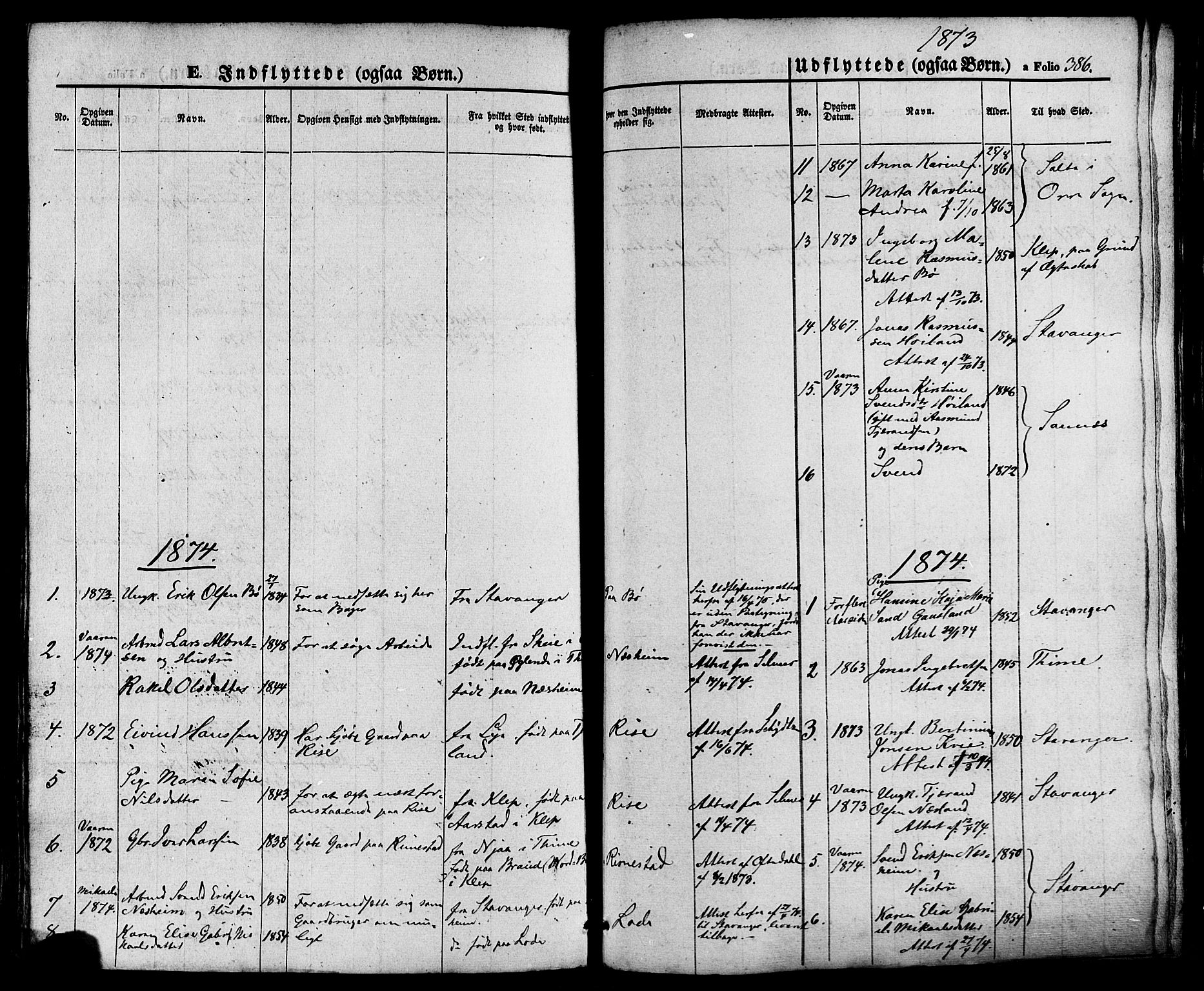 Hå sokneprestkontor, AV/SAST-A-101801/001/30BA/L0008: Parish register (official) no. A 7, 1853-1878, p. 386