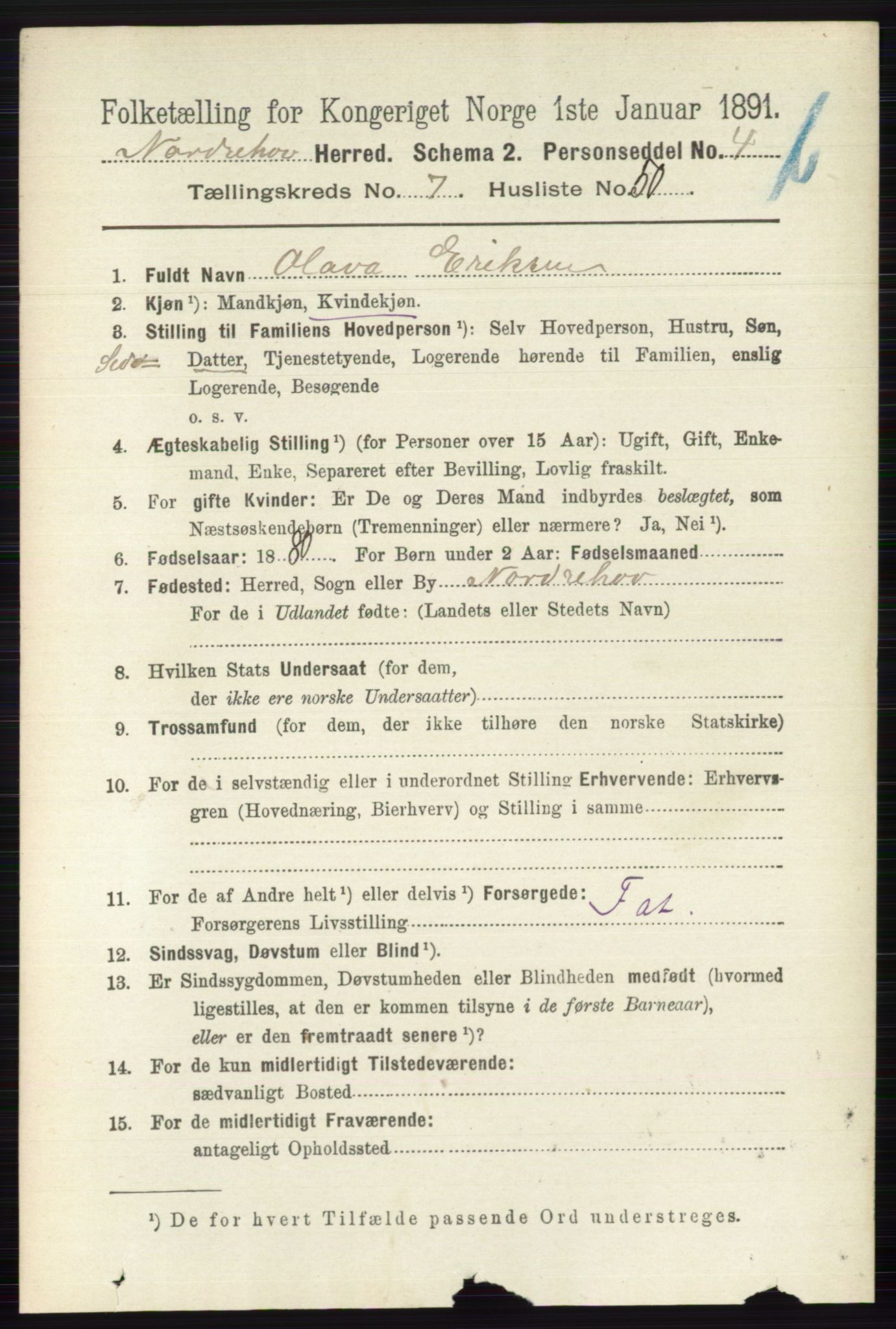 RA, 1891 census for 0613 Norderhov, 1891, p. 5384