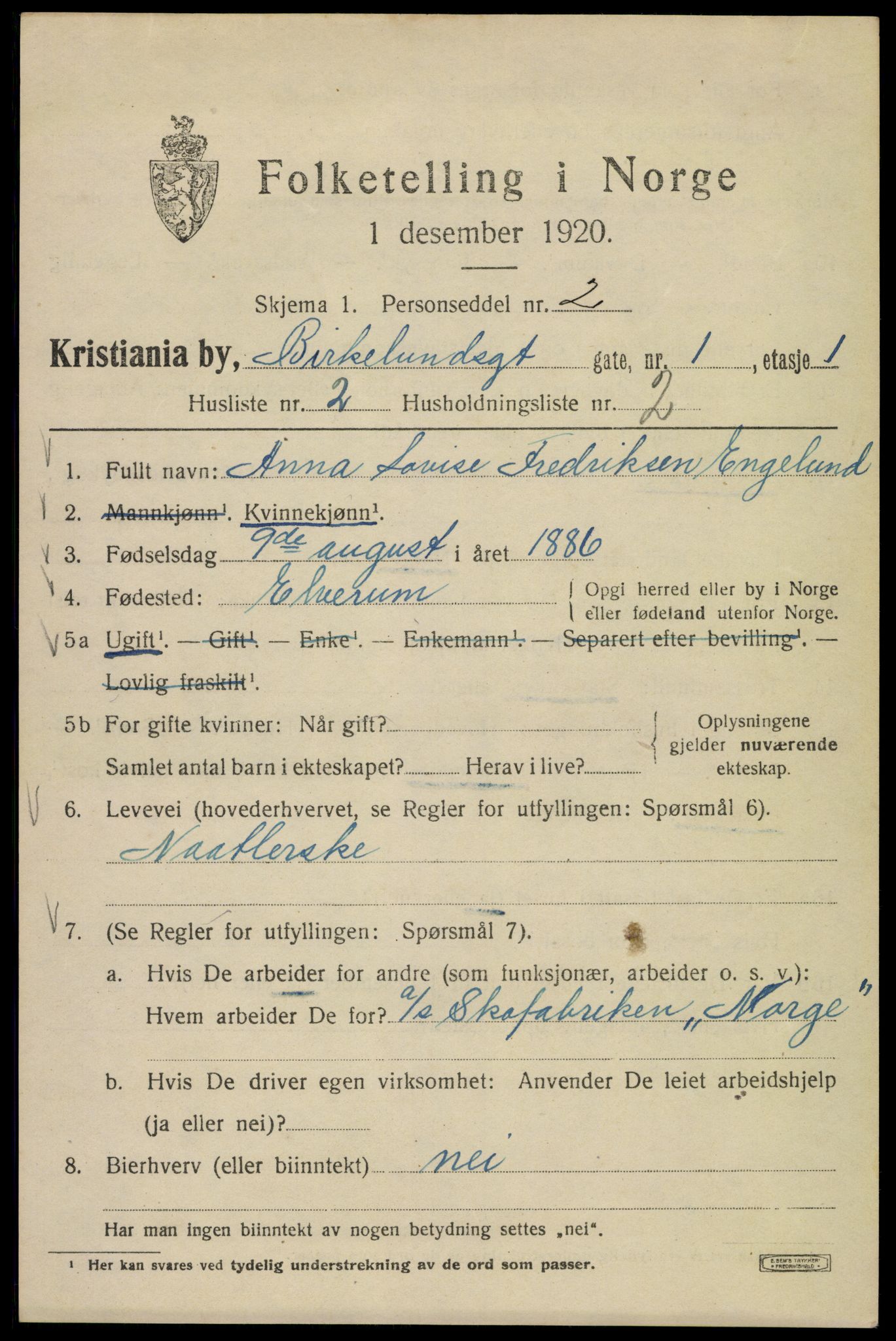 SAO, 1920 census for Kristiania, 1920, p. 156357