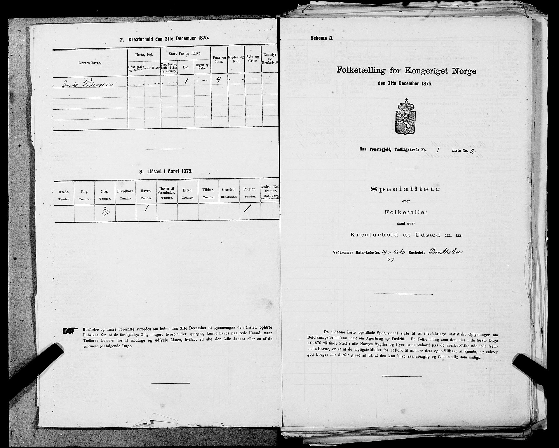 SAST, 1875 census for 1119P Hå, 1875, p. 56