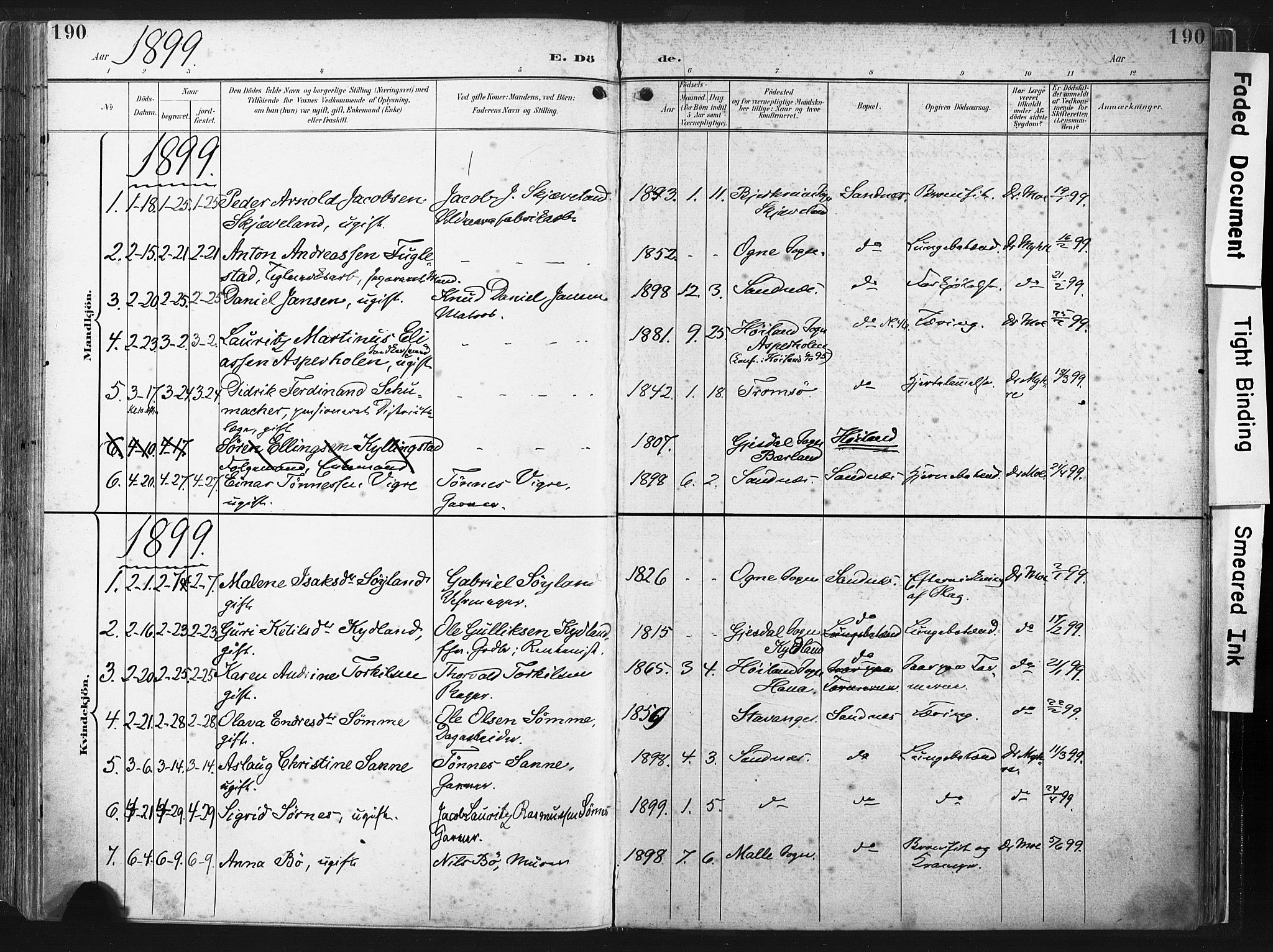 Høyland sokneprestkontor, SAST/A-101799/001/30BA/L0016: Parish register (official) no. A 16, 1899-1911, p. 190