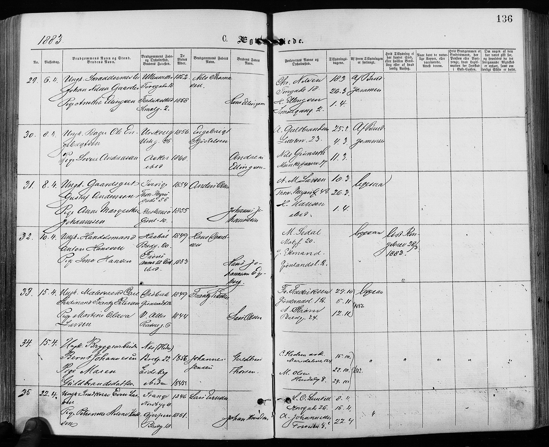 Grønland prestekontor Kirkebøker, AV/SAO-A-10848/F/Fa/L0006: Parish register (official) no. 6, 1877-1886, p. 136