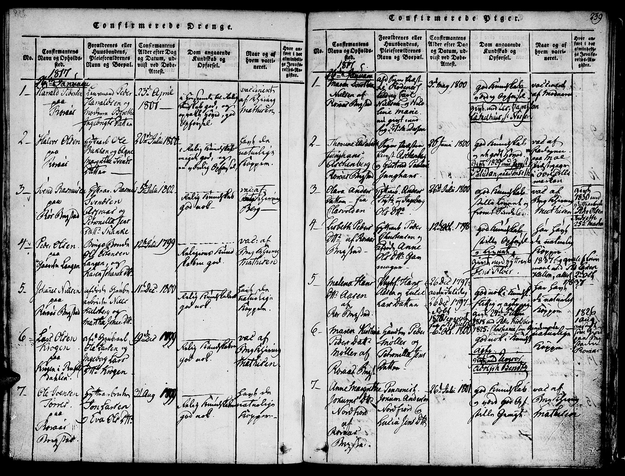 Ministerialprotokoller, klokkerbøker og fødselsregistre - Sør-Trøndelag, SAT/A-1456/681/L0929: Parish register (official) no. 681A07, 1817-1828, p. 239