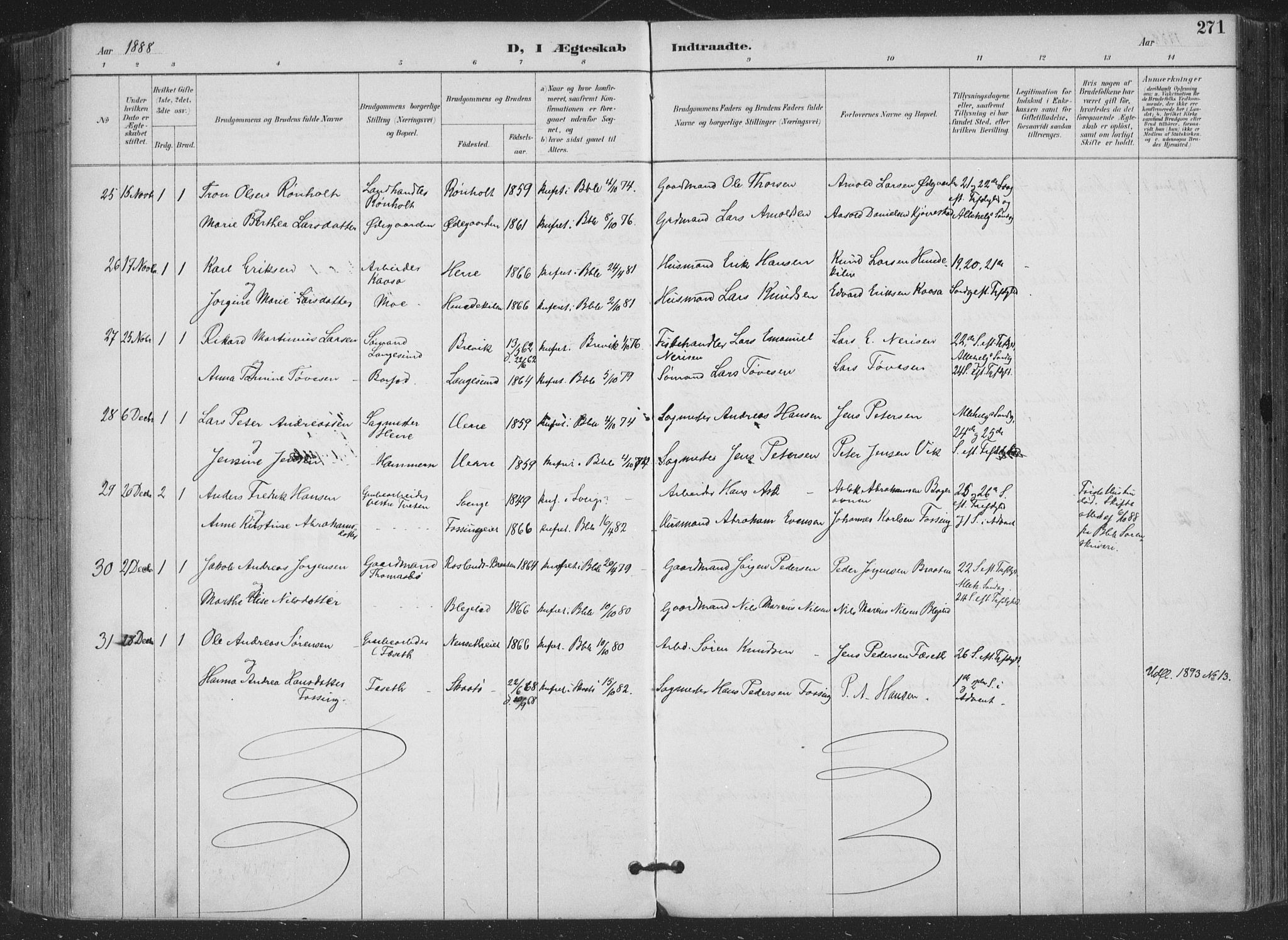 Bamble kirkebøker, AV/SAKO-A-253/F/Fa/L0008: Parish register (official) no. I 8, 1888-1900, p. 271