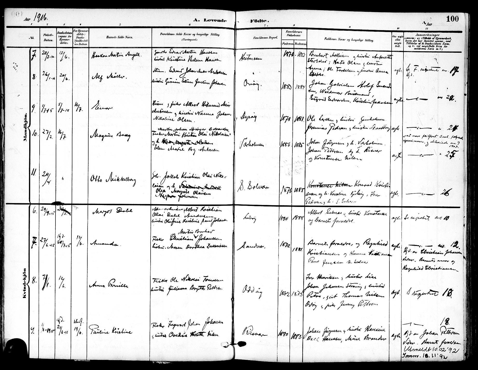 Ministerialprotokoller, klokkerbøker og fødselsregistre - Nordland, SAT/A-1459/839/L0569: Parish register (official) no. 839A06, 1903-1922, p. 100